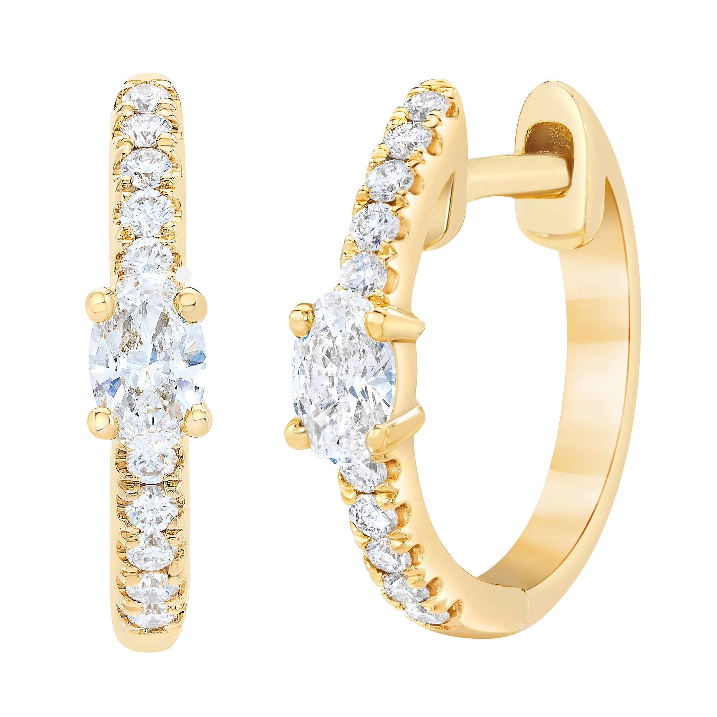 14KT YELLOW GOLD VS2 I 0.25CTW ROUND AND OVAL DIAMOND HOOP EARRINGS - Image 1
