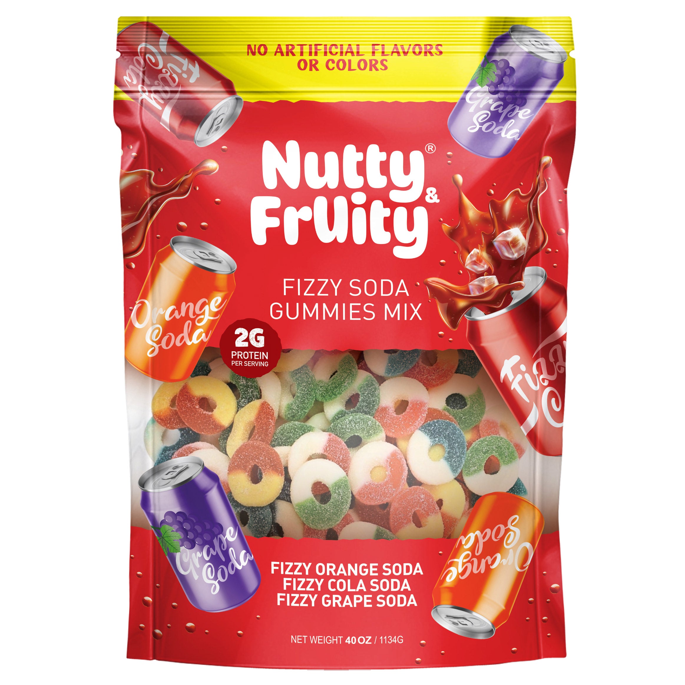 NUTTY AND FRUITY SODA GUMMIES 40 OZ