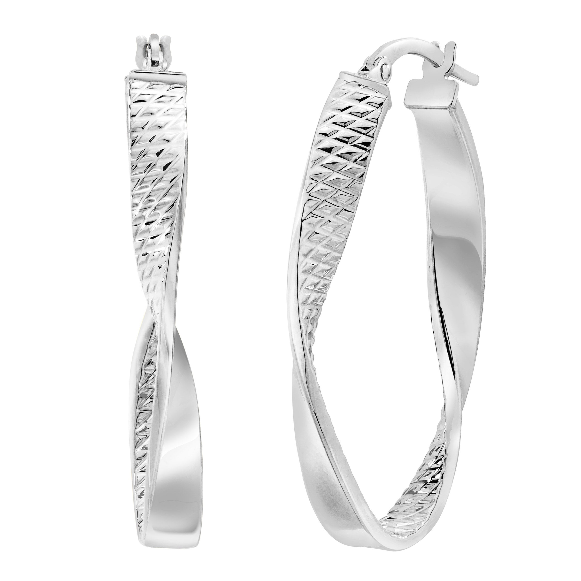 14KT WHITE GOLD TWISTED HOOP EARRINGS MADE IN ITALY - Image 1
