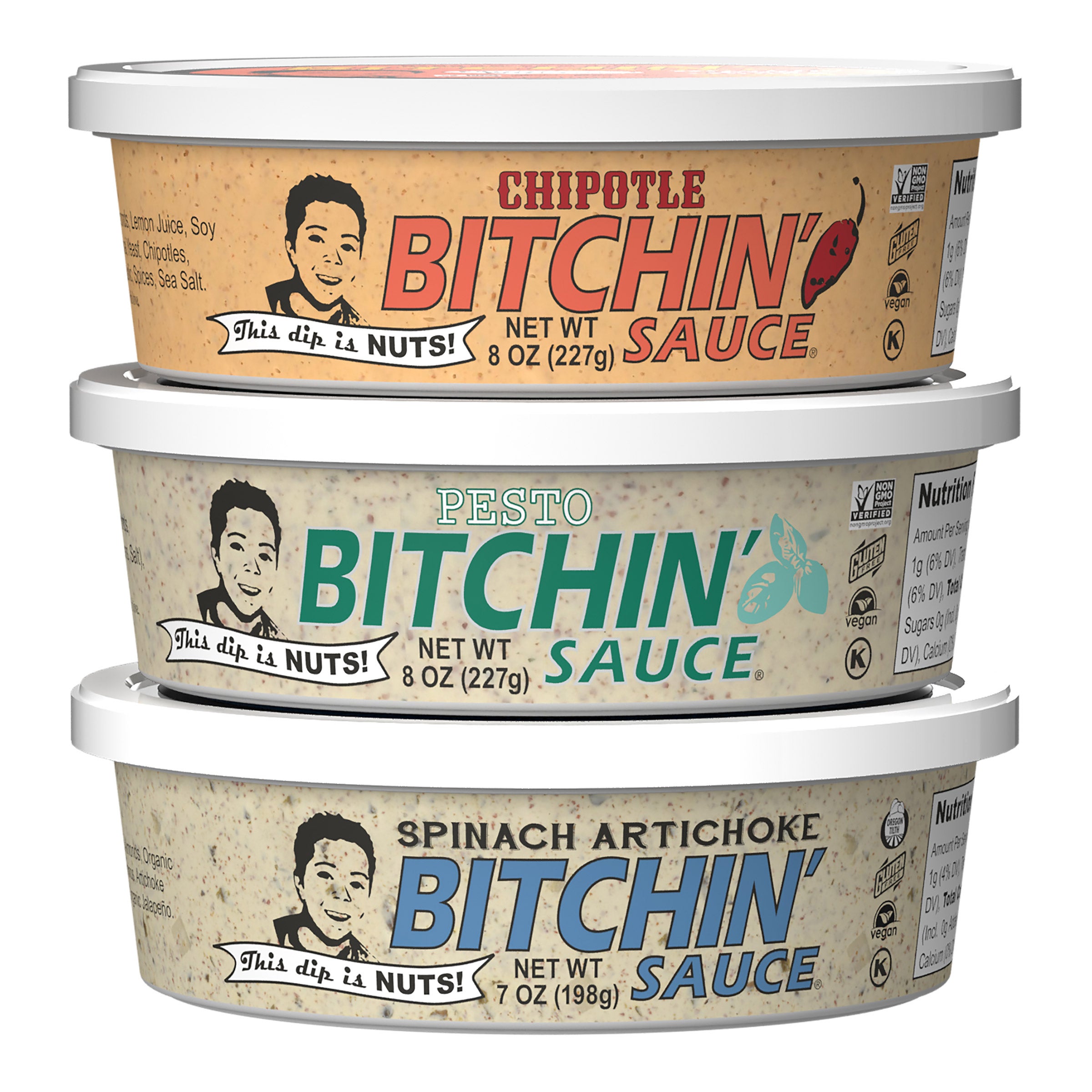 BITCHIN SAUCE CHIPOTLE,PESTO,SPINACH 3 PACK 8 OUNCES EACH
