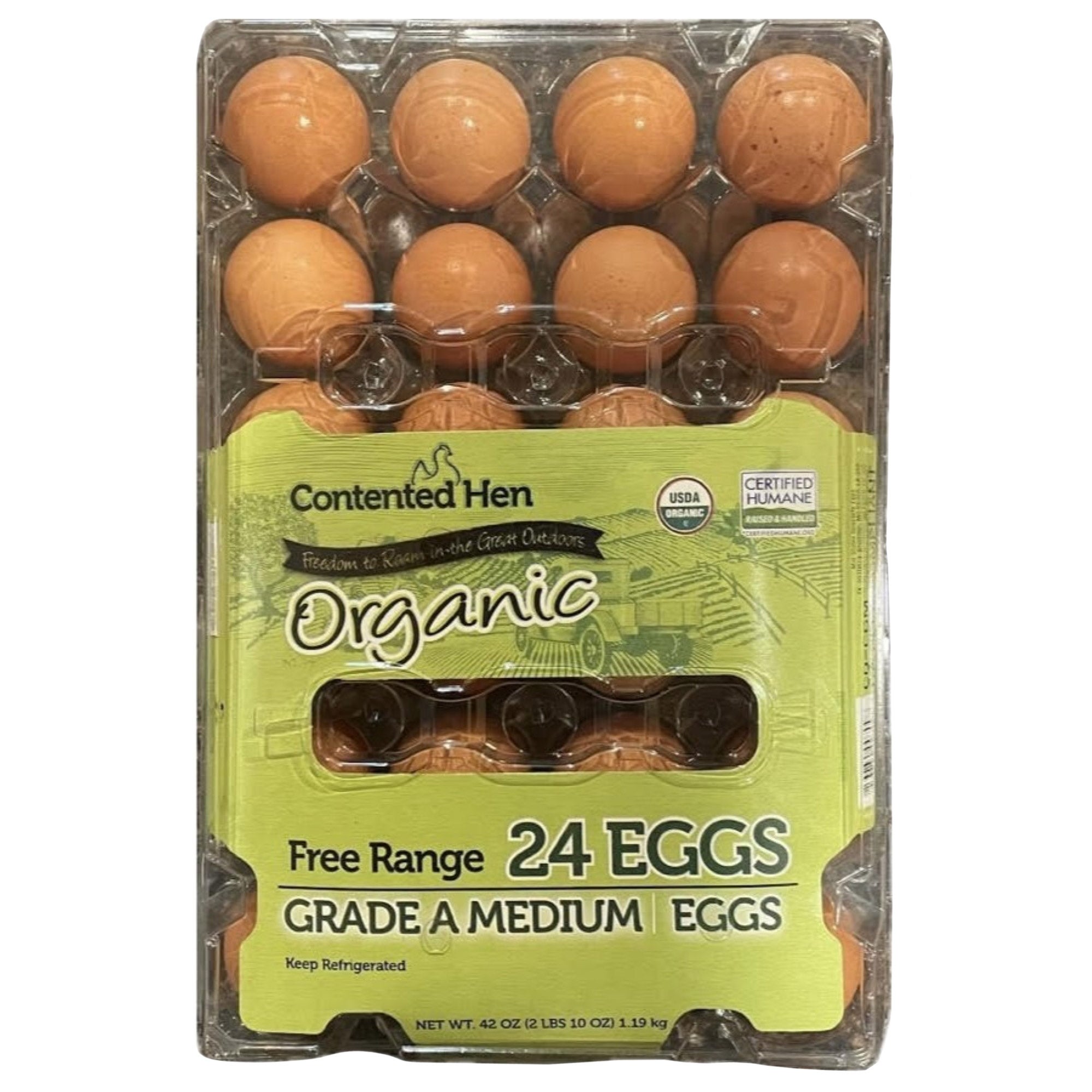 CONTENTED HEN FREE RANGE ORG EGGS GRADE A MEDIUM (2 DZ)