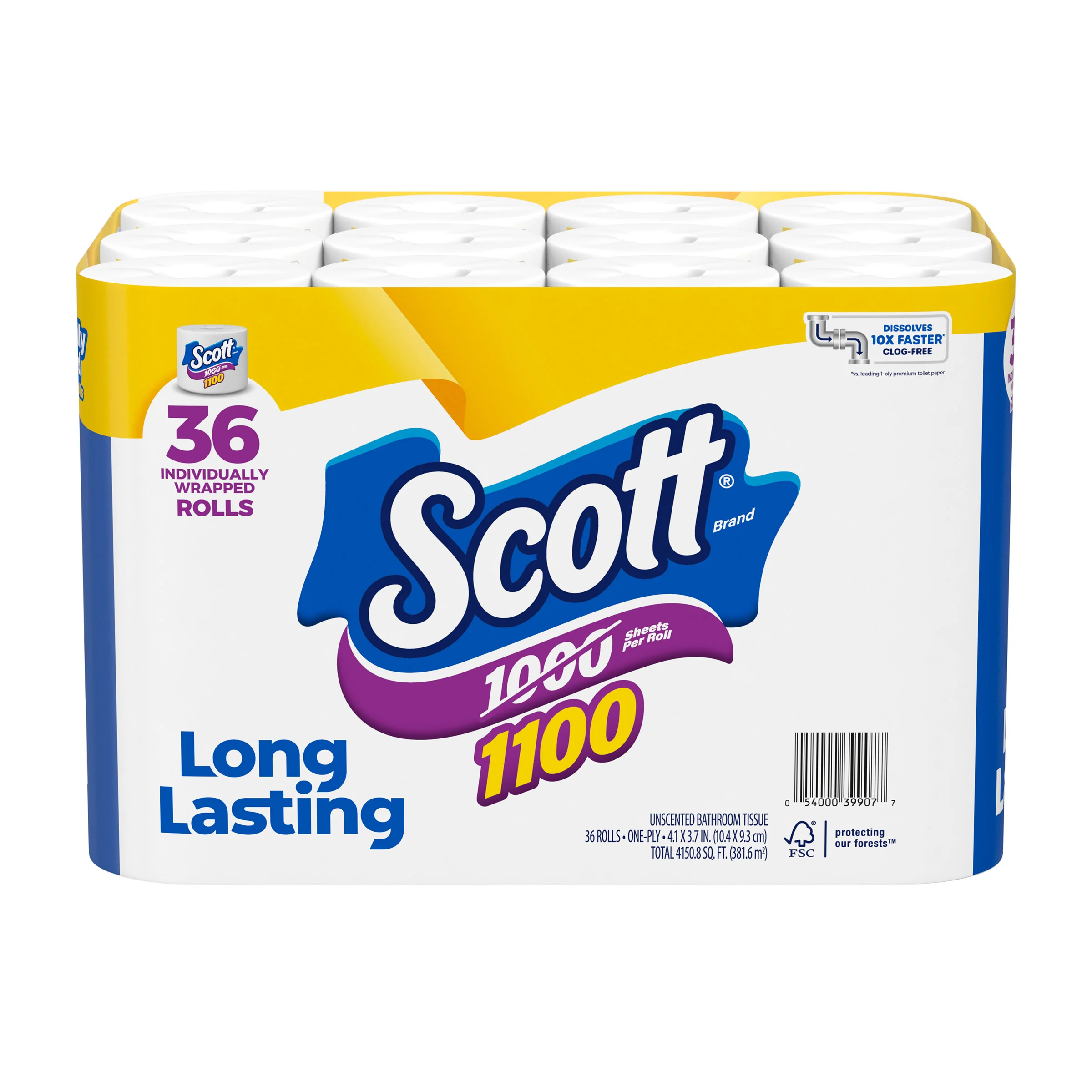 SCOTT BATH TISSUE 1 PLY, 4,150 SQFT 36 ROLLS / 1100 SHEETS - Image 1
