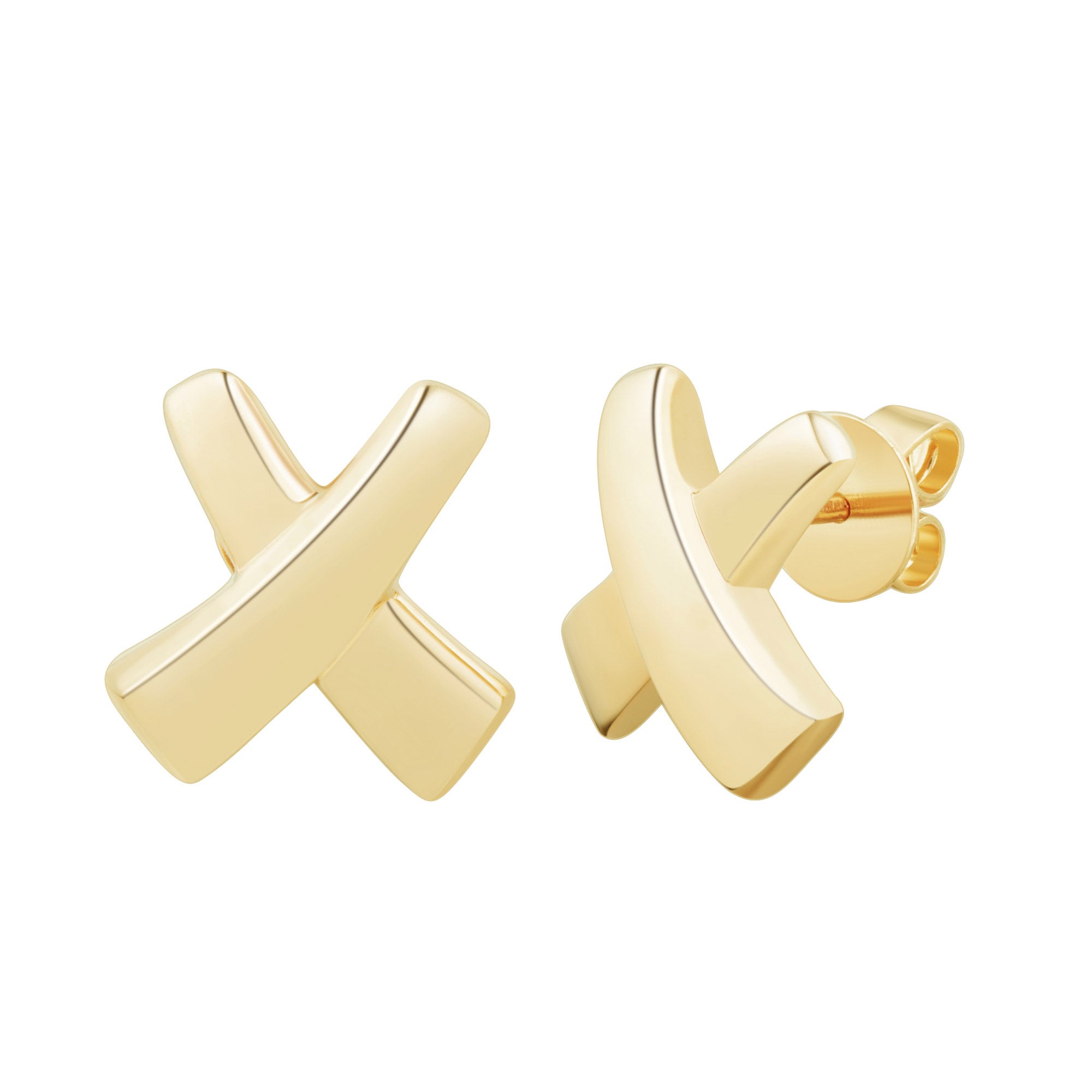 14KT YELLOW GOLD X STUD EARRINGS MADE IN ITALY - Image 1