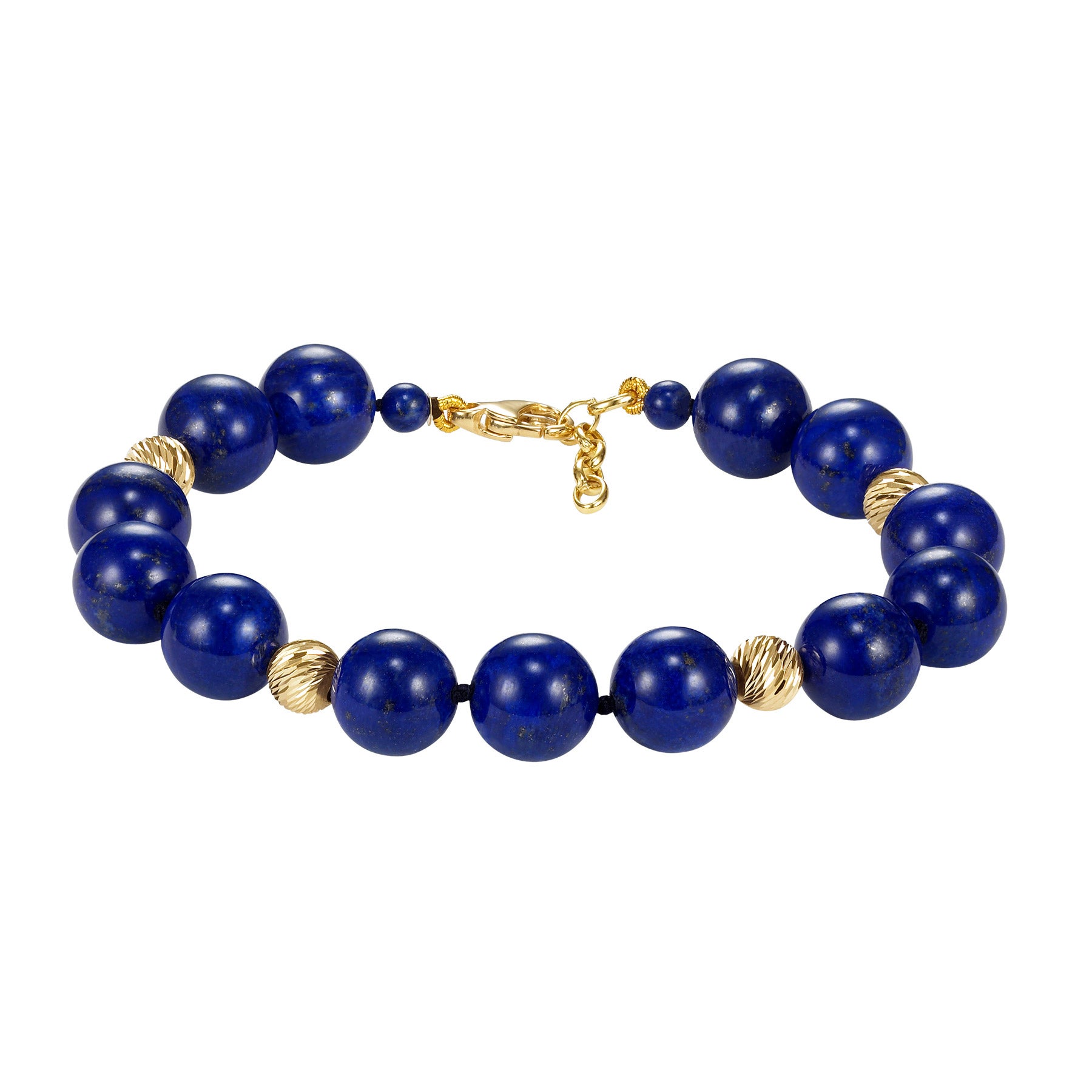 14KT YELLOW GOLD 10MM LAPIS BEAD BRACELET - Image 1