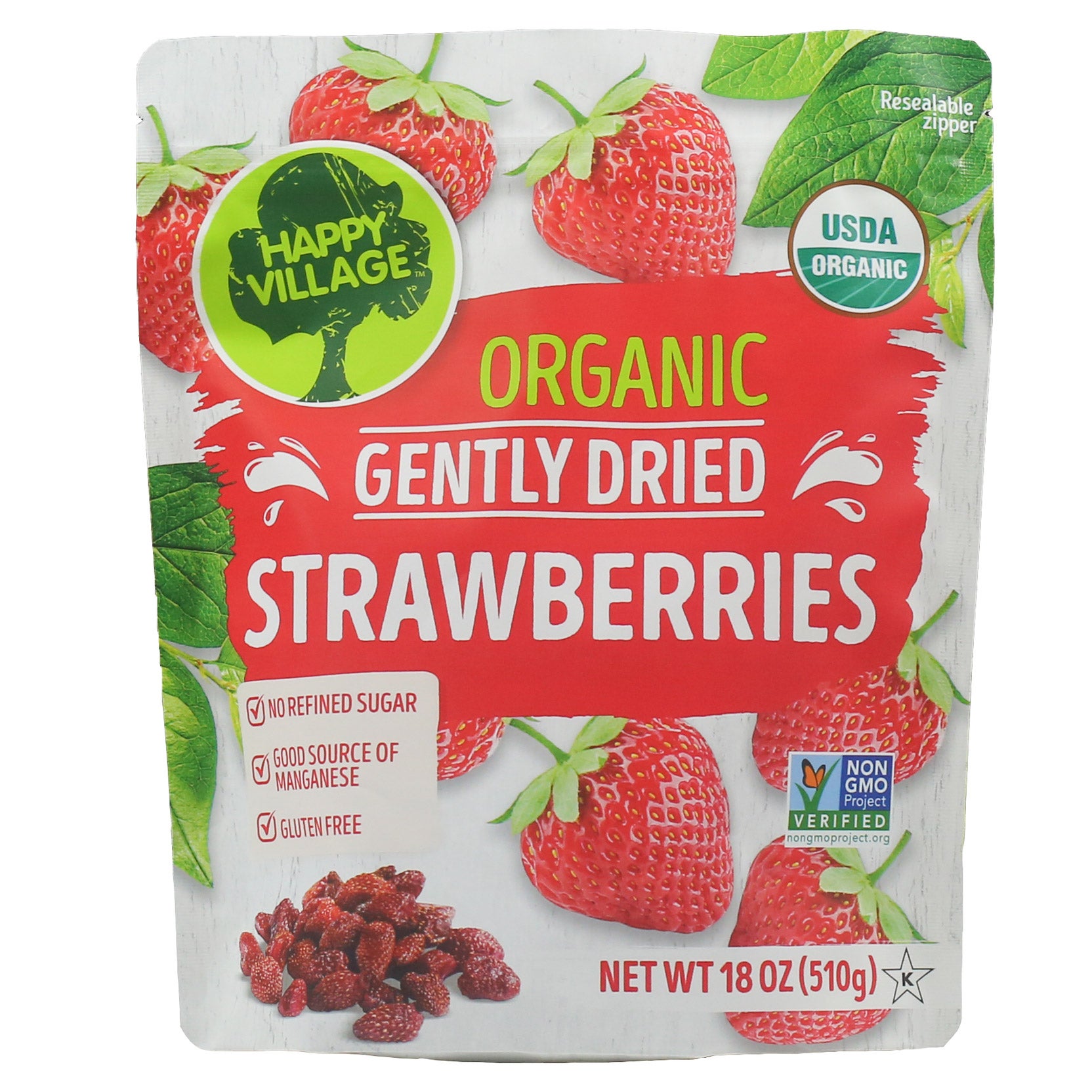 ORGANIC HAPPY VILLAGE DRIED STRAWBERRIES 18 OUNCES
