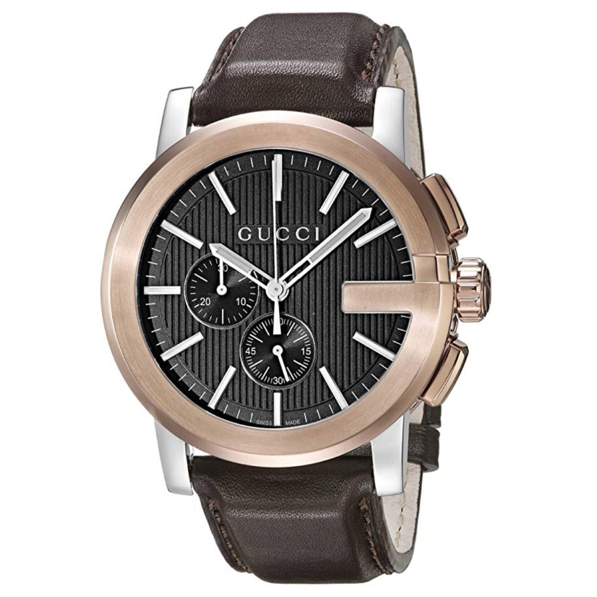 GUCCI G-CHRONO XL BLACK LEATHER STRAP QUARTZ MEN'S WATCH