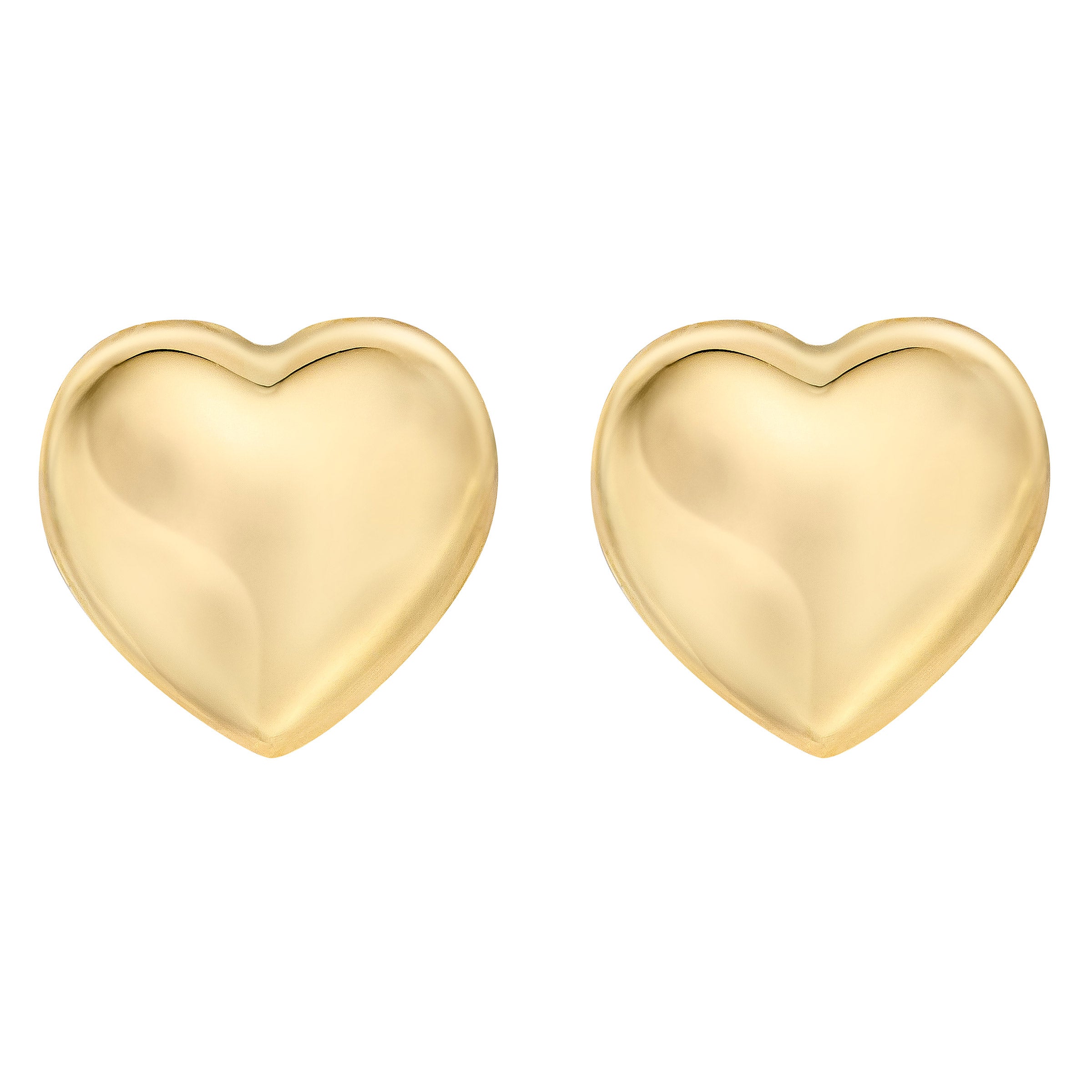 14KT YELLOW GOLD HIGH POLISH PUFFED HEART STUD EARRINGS - Image 1