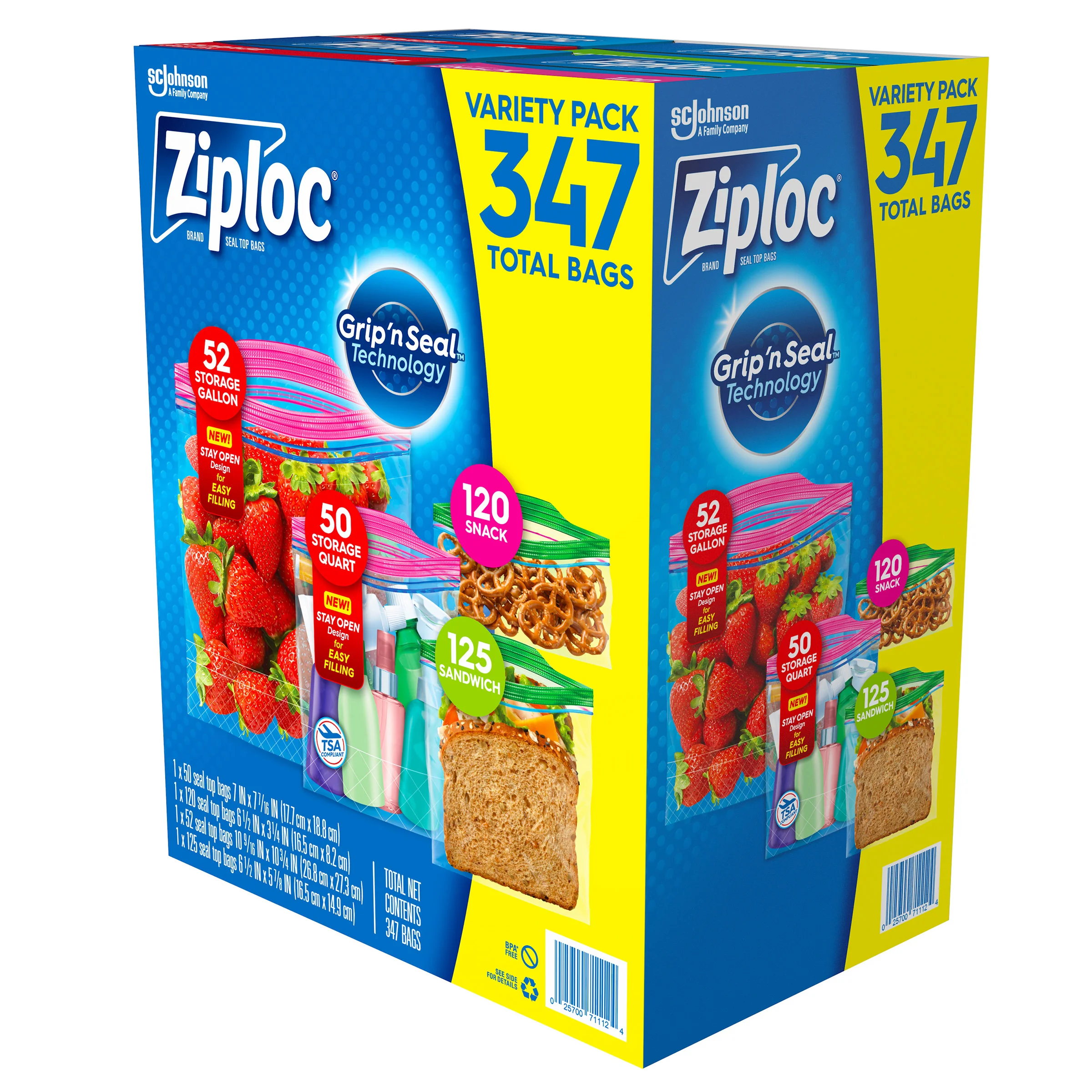 ZIPLOC VARIETY PACK GAL, QT, SNDWCH, SNACK 347 CT