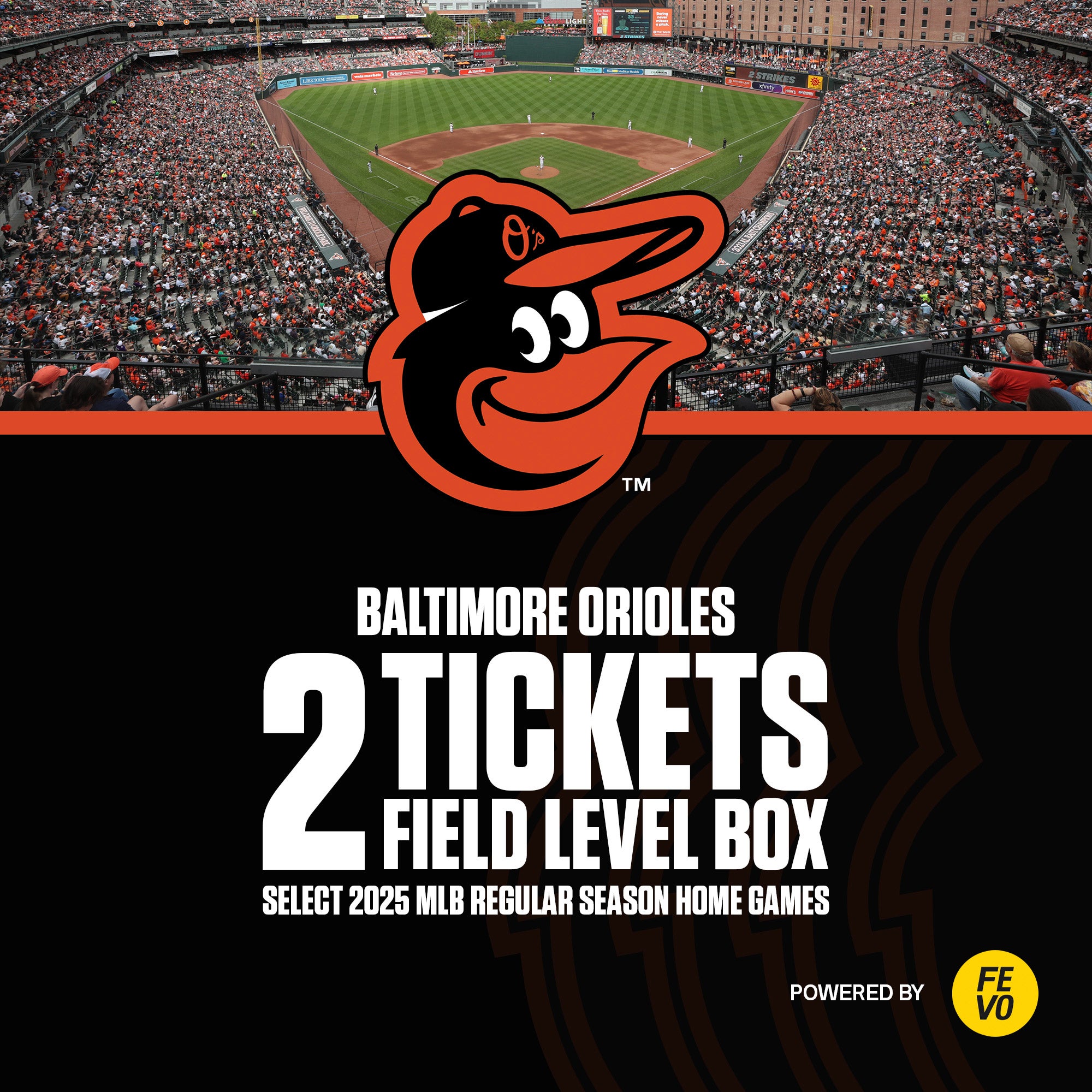 MLB- BALTIMORE ORIOLES 2 FIELD LEVEL BOX TIX ITEM IS NON-REFUNDABLE