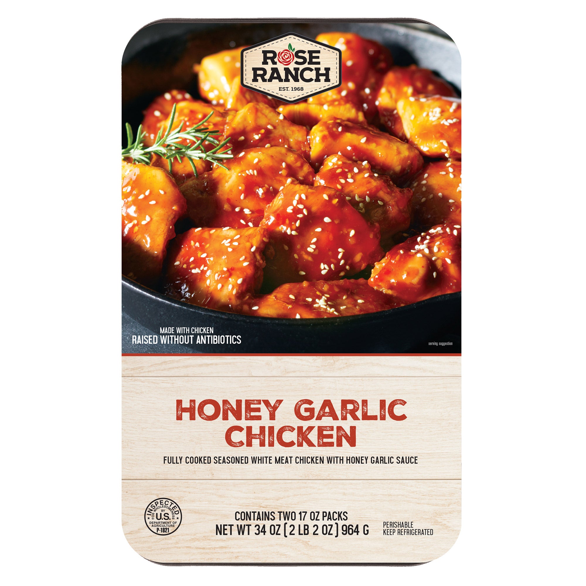 ROSE RANCH ABF HONEY GARLIC CHICKEN 34OZ