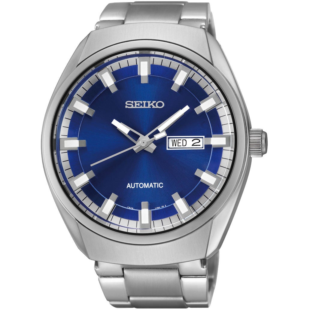 SEIKO AUTOMATIC STAINLESS STEEL BLUE DIAL WATCH