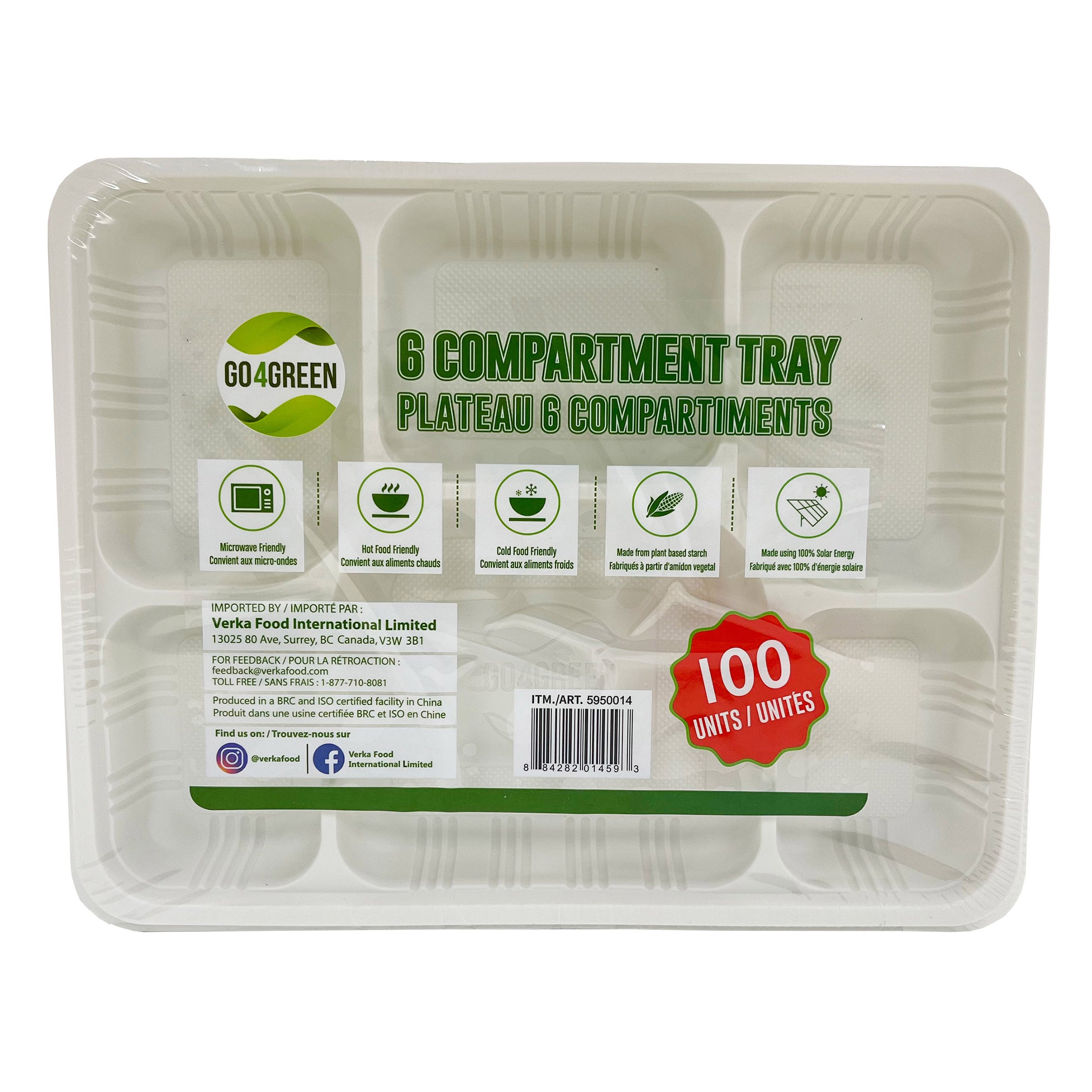 GO4GREEN 6 COMPARTMENT TRAY 100 COUNT - Image 1