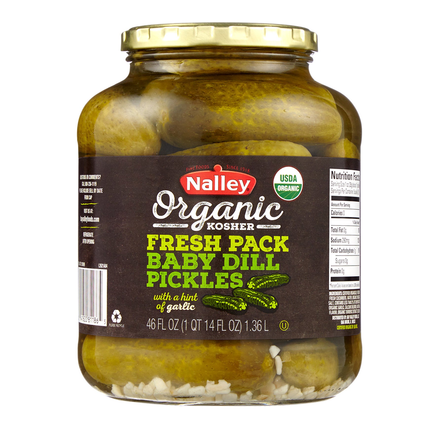 NALLEY ORGANIC KOSHER BABY DILL PICKLES 46 OZ