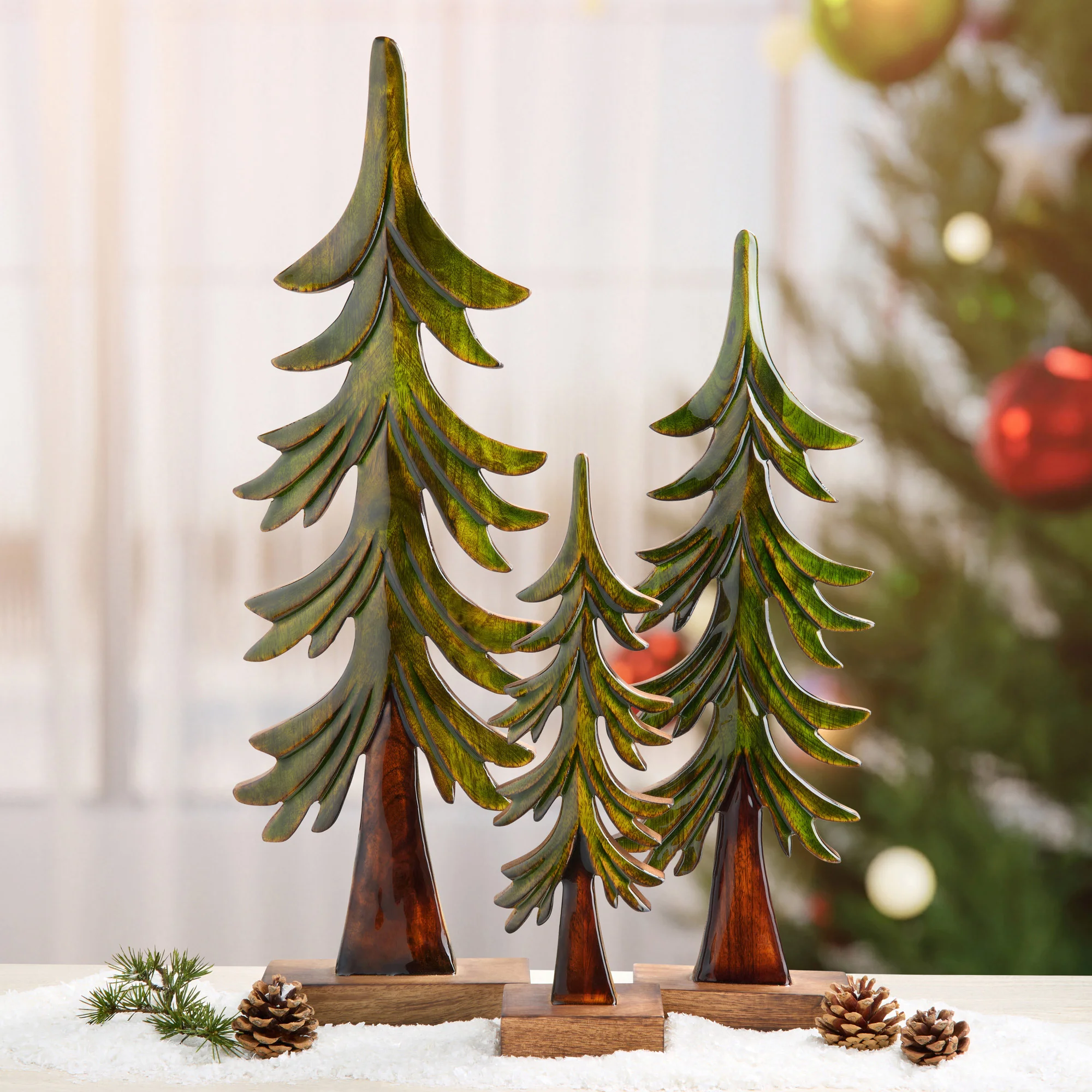 WOOD ENAMEL TREES SET OF 3 - Image 1