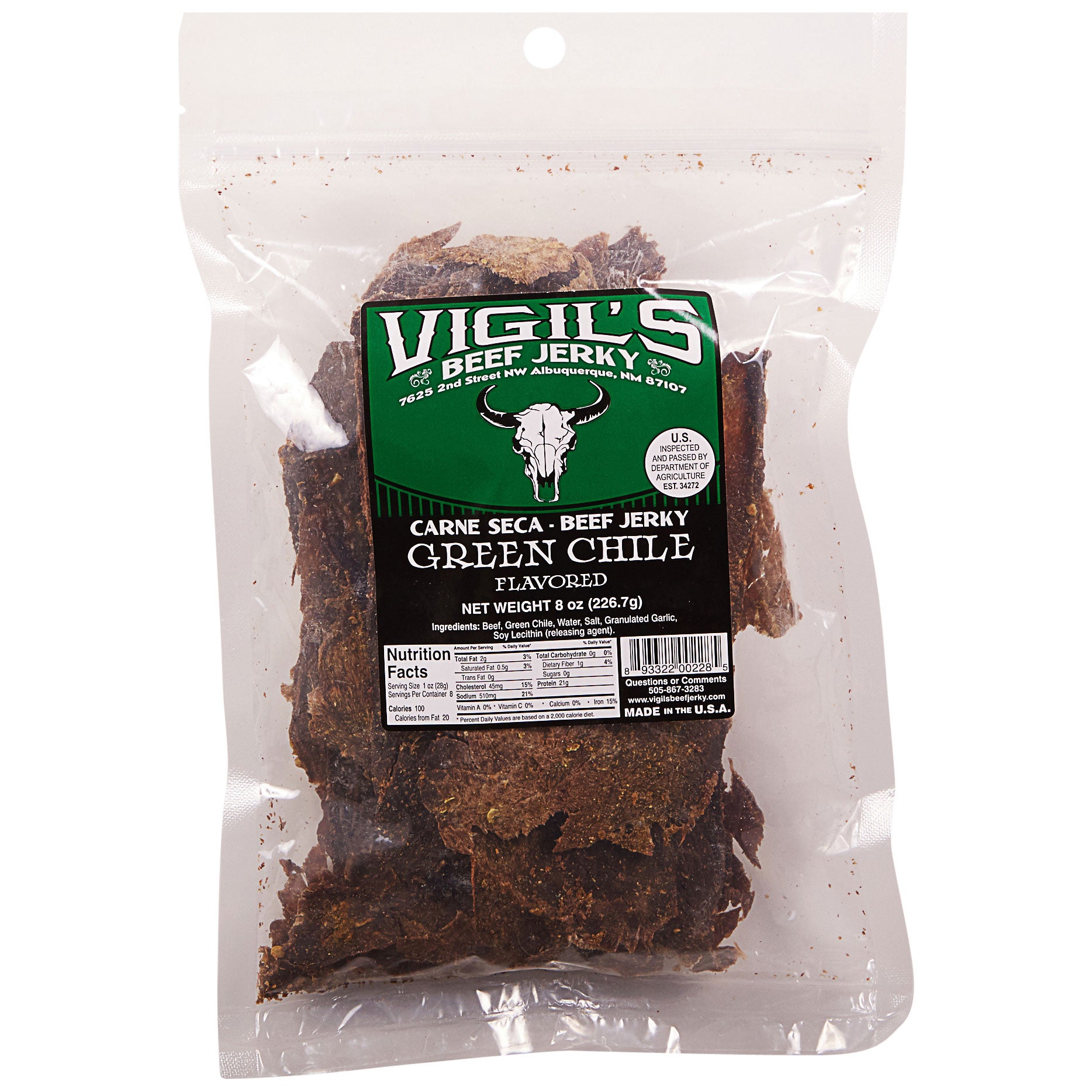 VIGIL'S BEEF JERKY GREEN CHILE 8 OZ