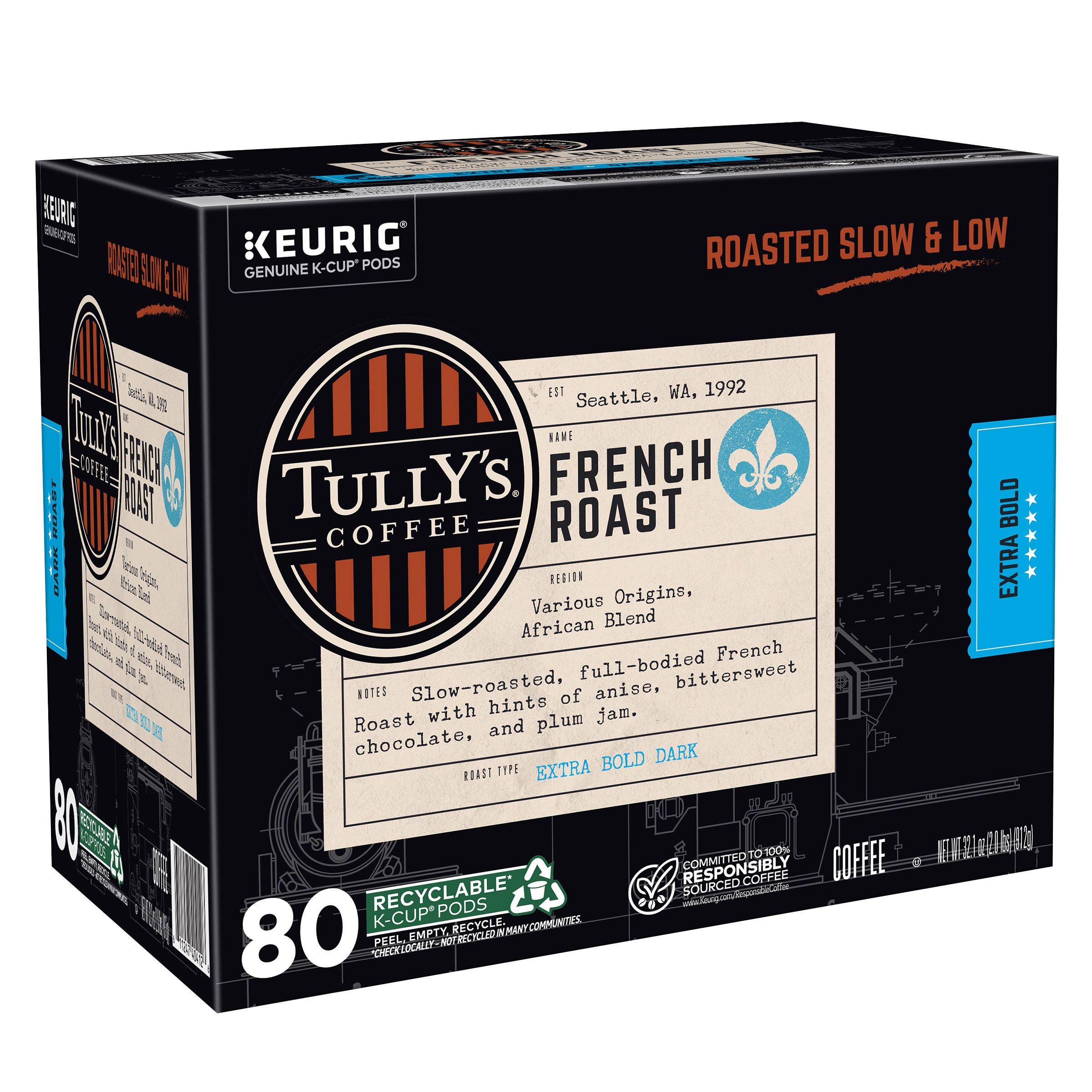 TULLY'S FRENCH ROAST 80 CT K-CUP PODS