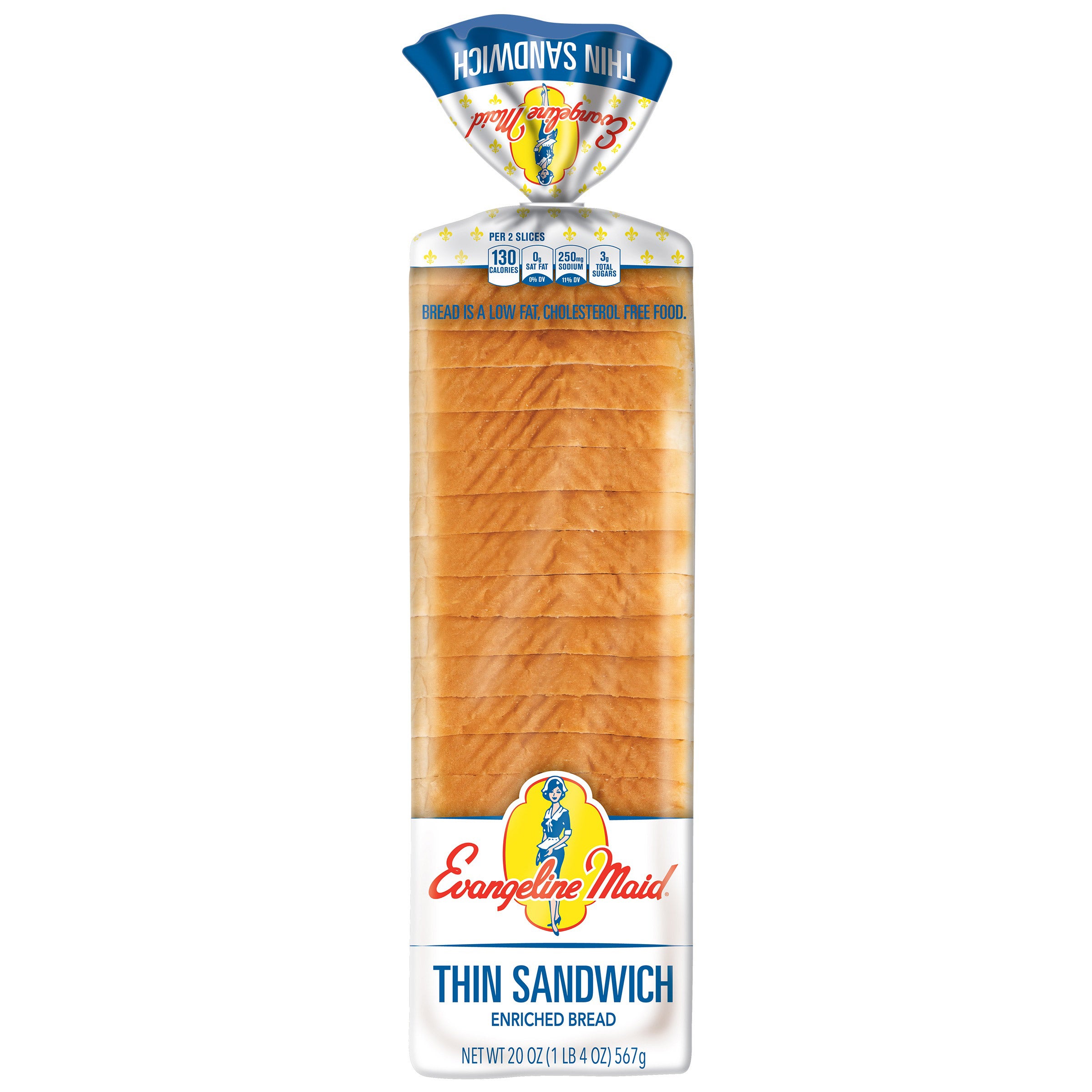 EVANGELINE MAID WHITE SANDWICH BREAD 2/20 OZ