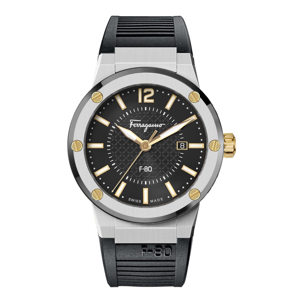 FERRAGAMO F-80 BLACK RUBBER STRAP QUARTZ MEN'S WATCH