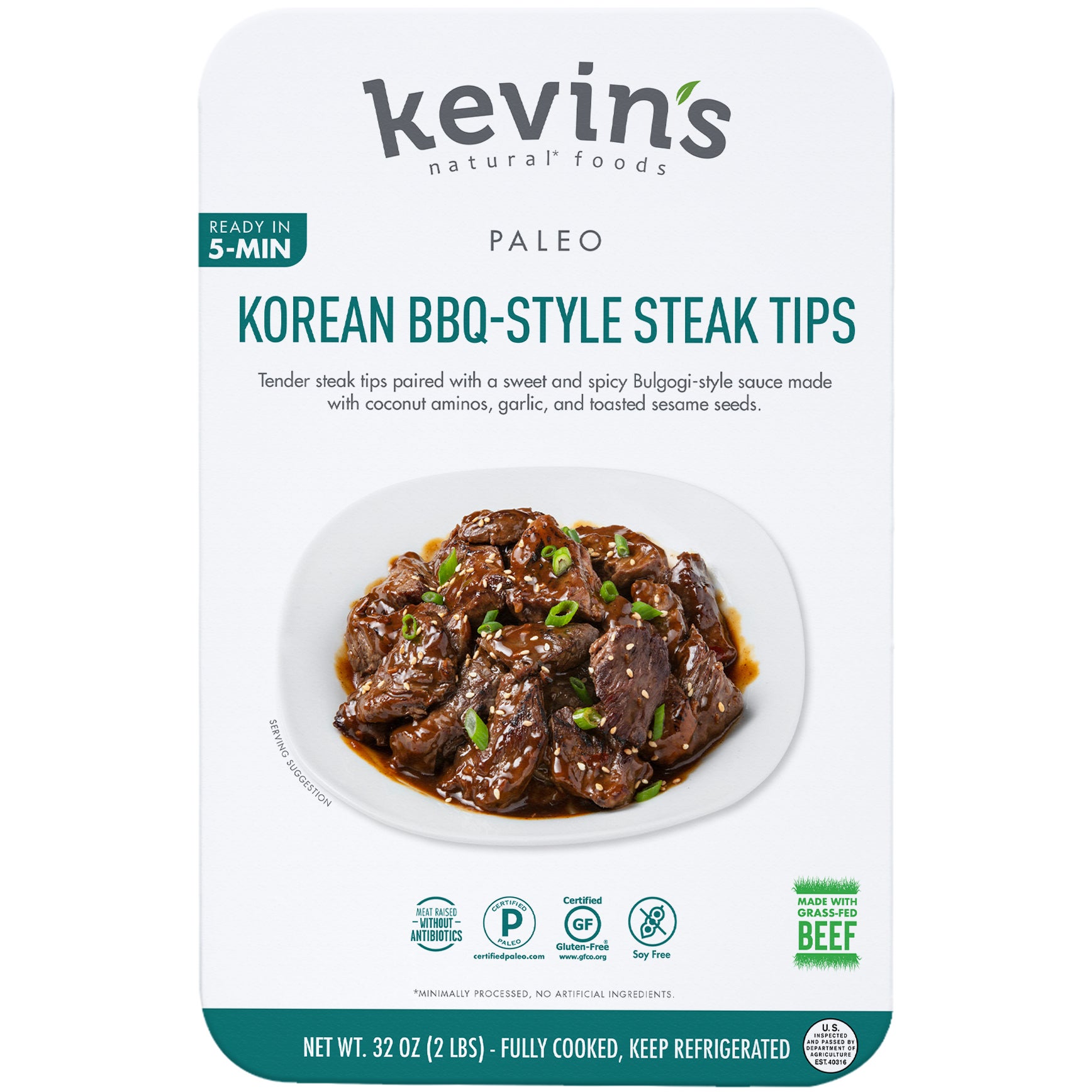 KEVIN'S NATURAL FOODS KOREAN BBQ STEAK TIPS 32 OUNCE PACKAGE - Image 1