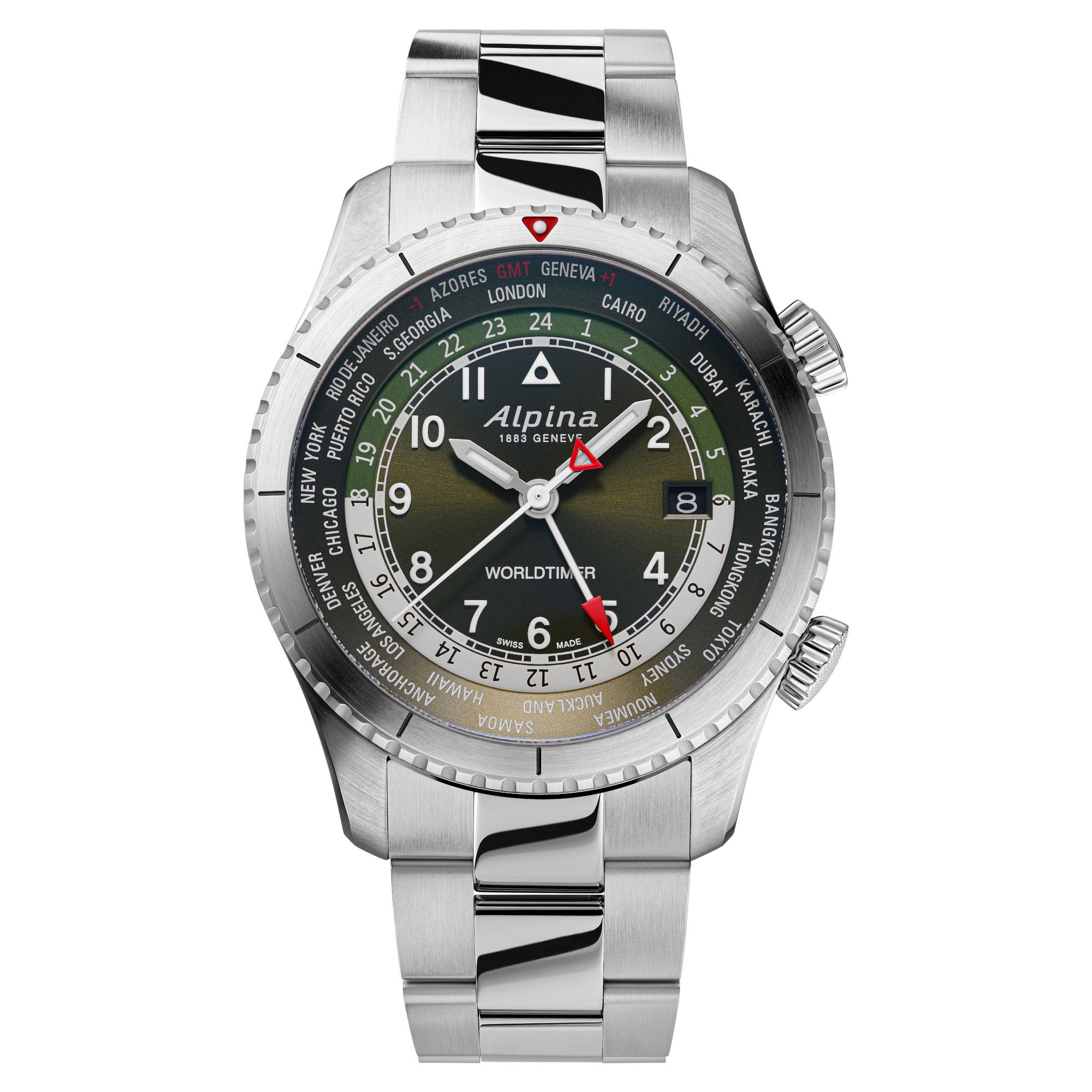 ALPINA STARTIMER PILOT STAINLESS STEEL SWISS QUARTZ MENS WATCH