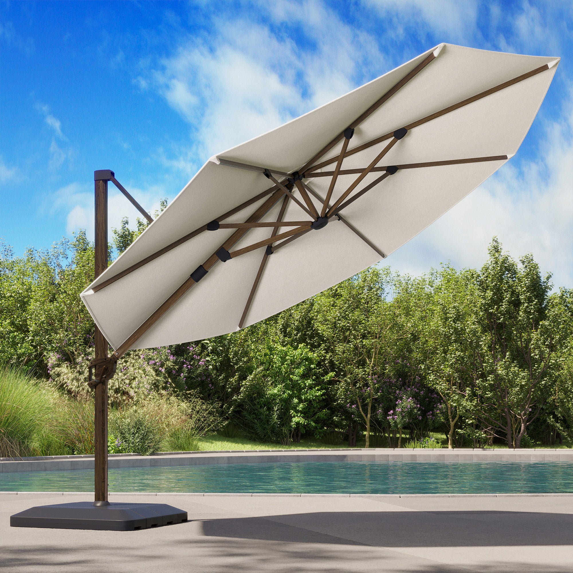 ATLEISURE 13' ROUND WOODLOOK CANTILEVER UMBRELLA - Image 1