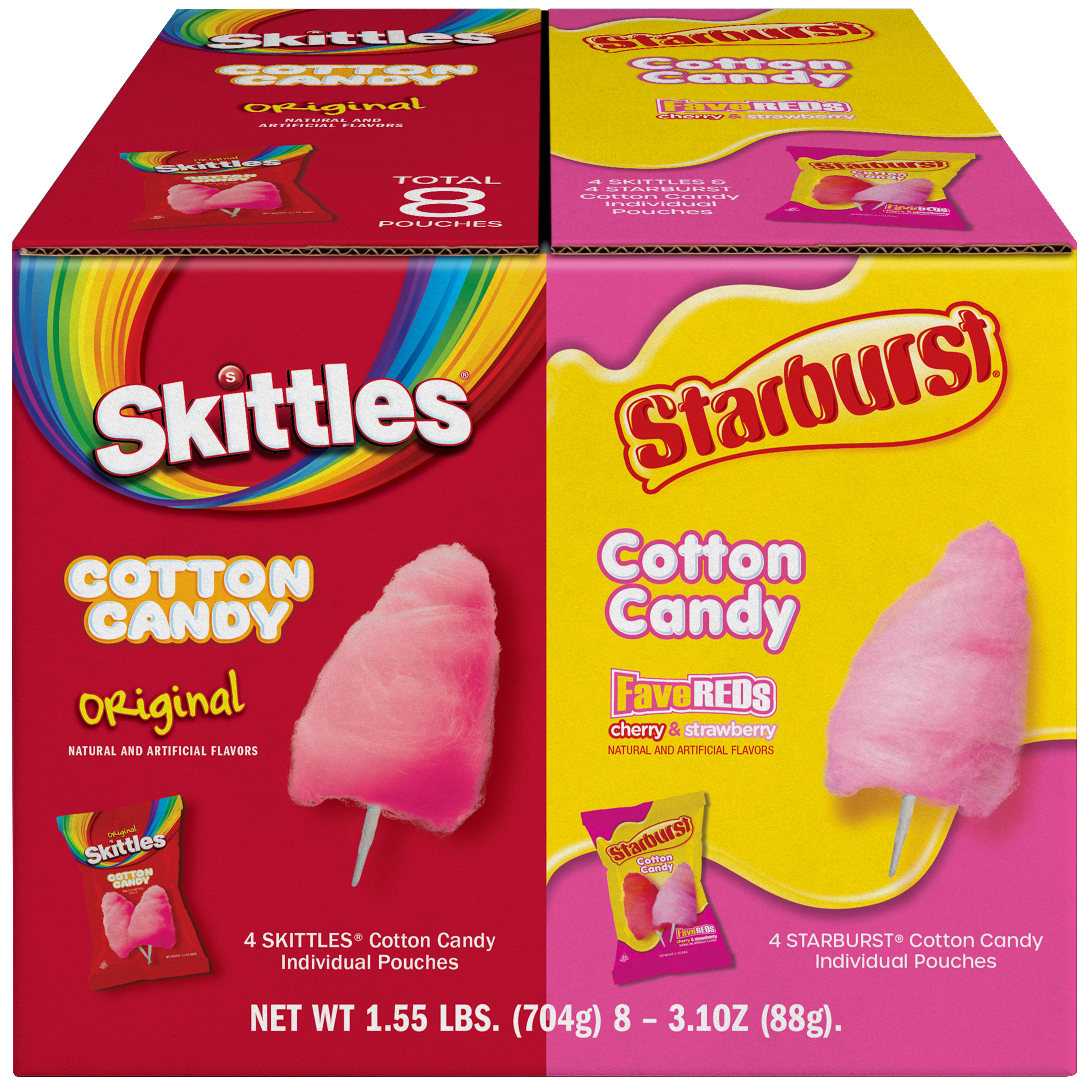 SKITTLES & STARBURST COTTON CANDY 8CT / 3.1 OZ BAGS - Image 1