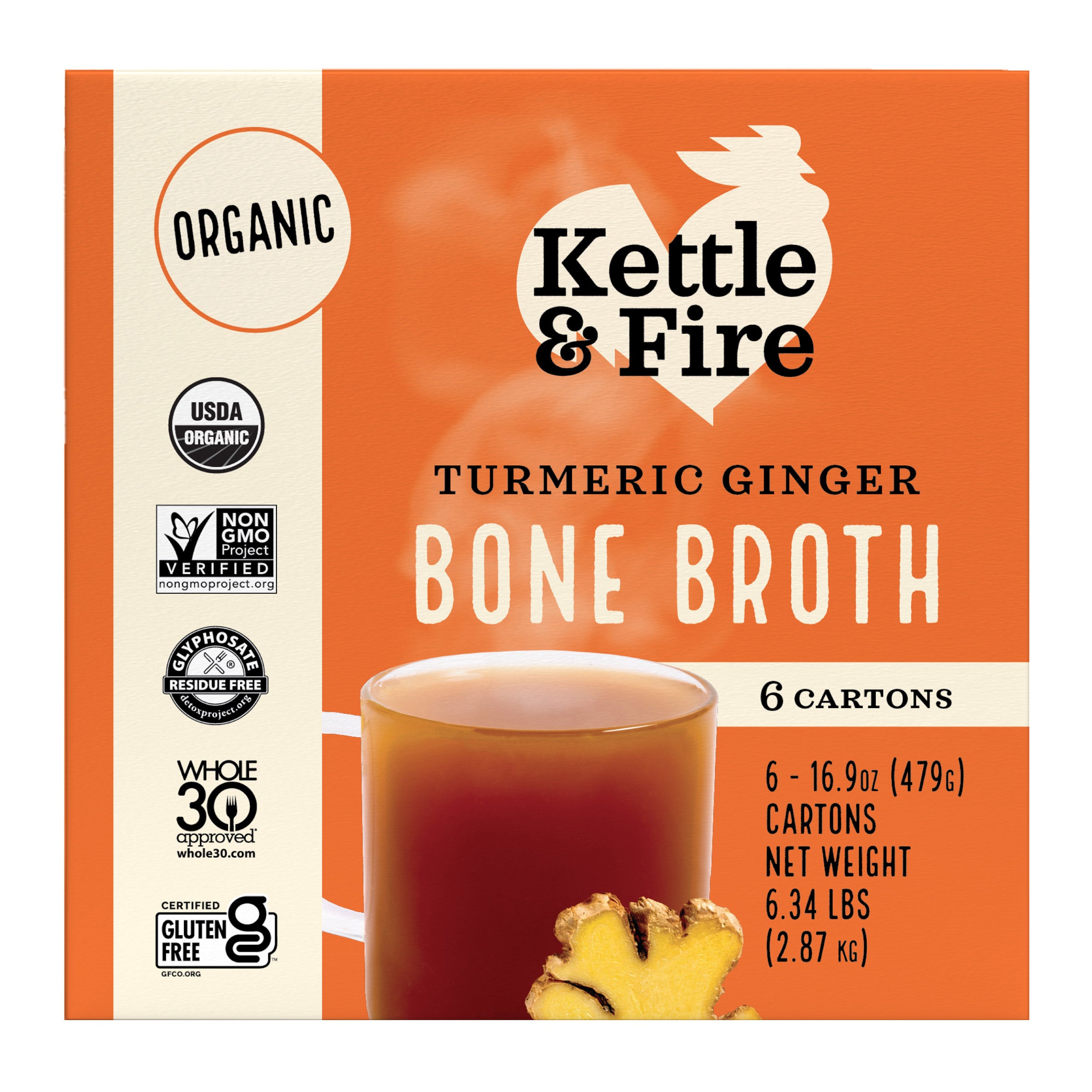 KETTLE AND FIRE ORG TURMERIC BONE BROTH 6 PK - 16.9 OZ