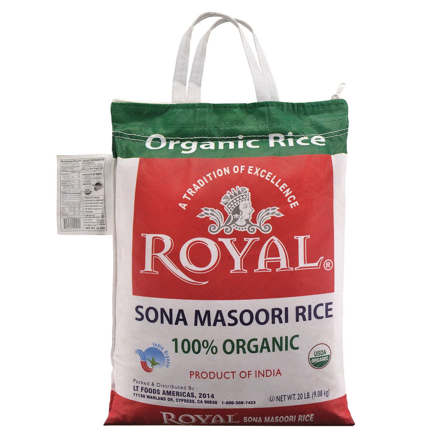 ROYAL ORGANIC SONA MASOORI RICE 20 LBS - Image 1