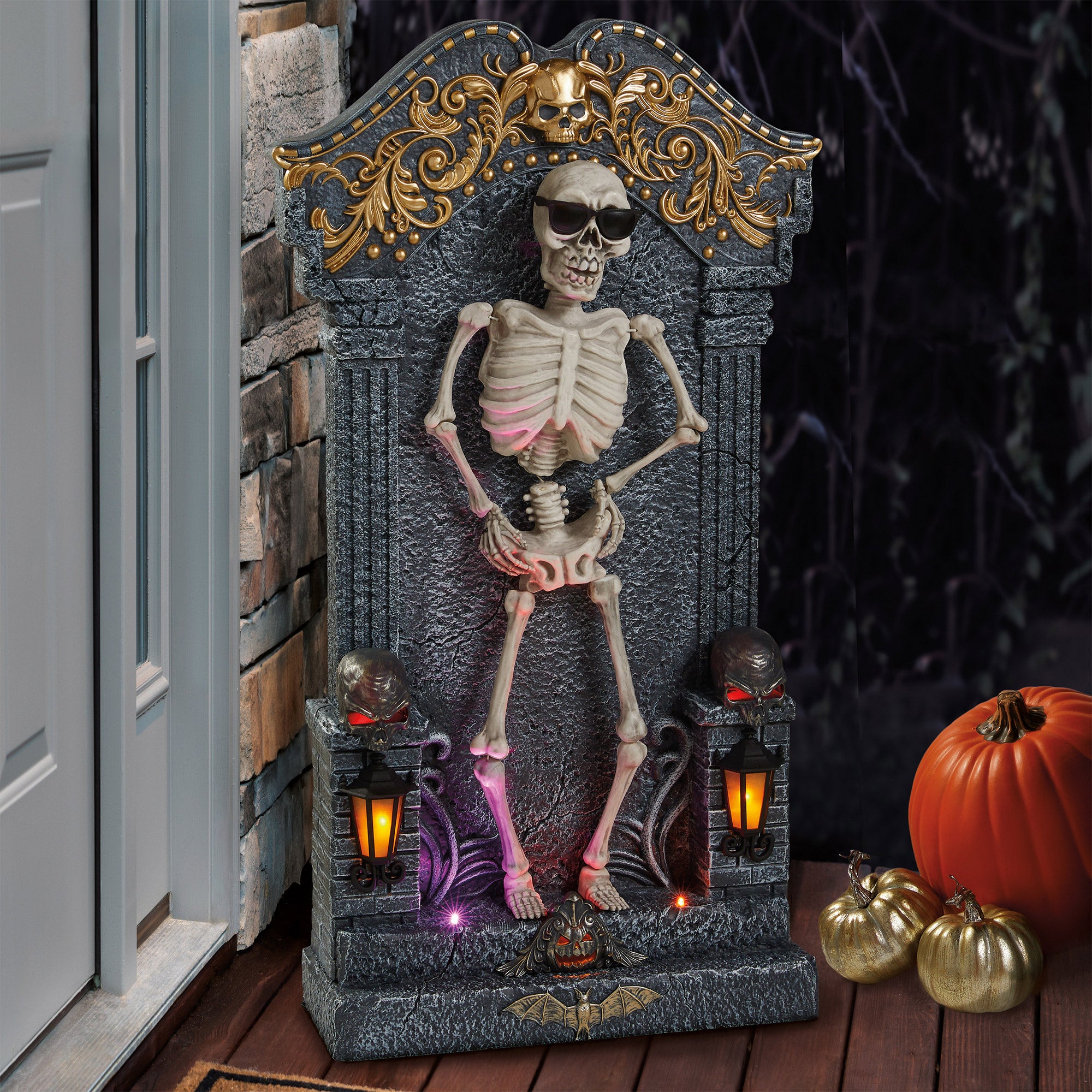 ANIMATED SKELETON TOMBSTONE WITH LIGHTS AND MUSIC - Image 1