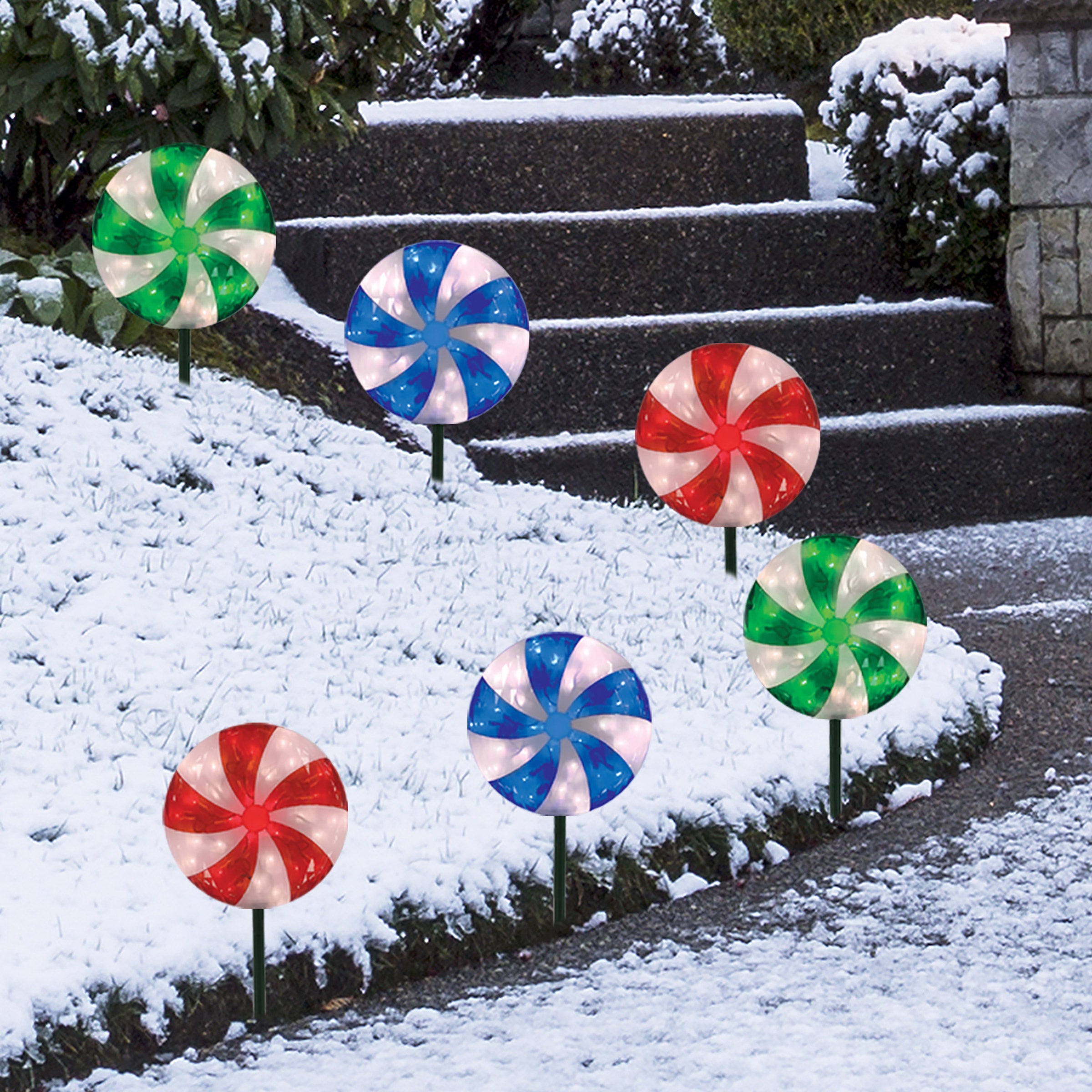 10¨ PEPPERMINT LED ^ LIGHTS LAWN STAKES SET OF 6 - Image 1