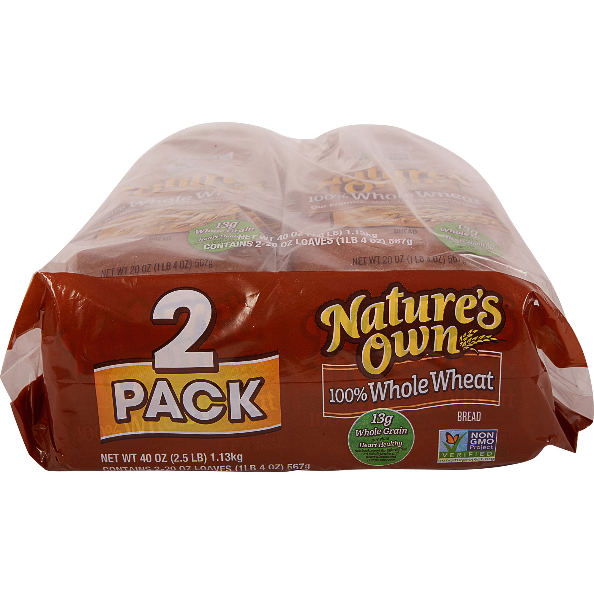 NATURE'S OWN 100% WHOLE WHEAT BREAD 2/20 OZ (2.5 LBS)