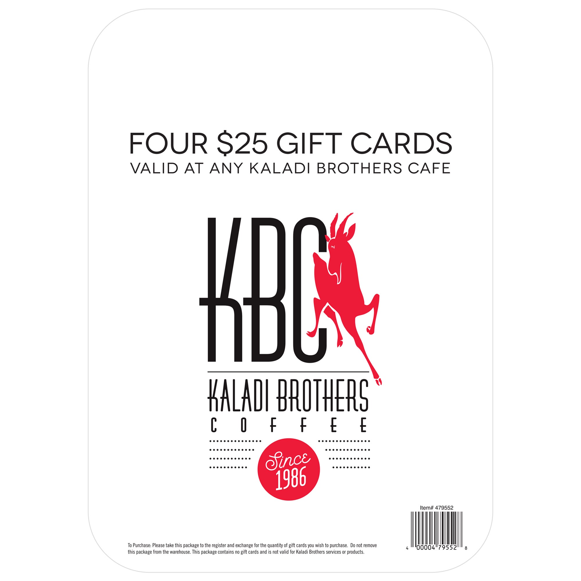 KALADI BROTHERS COFFEE 4/$25 GIFT CARDS ITEM IS NON-REFUNDABLE - Image 1