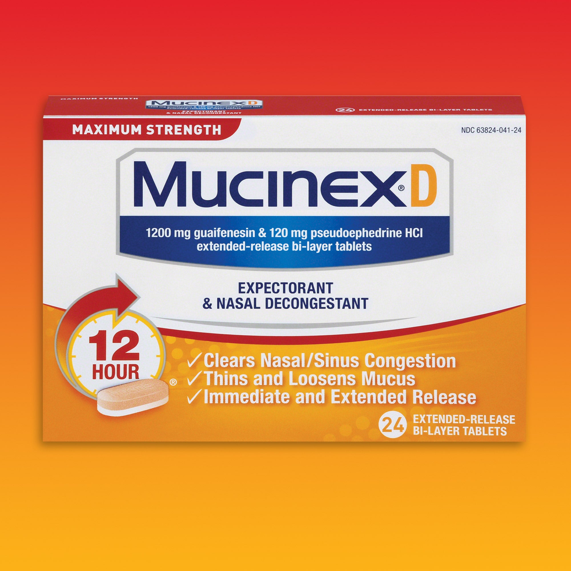 MUCINEX-D 12HR. MAX. STRENGTH 24 TABLETS - Image 1