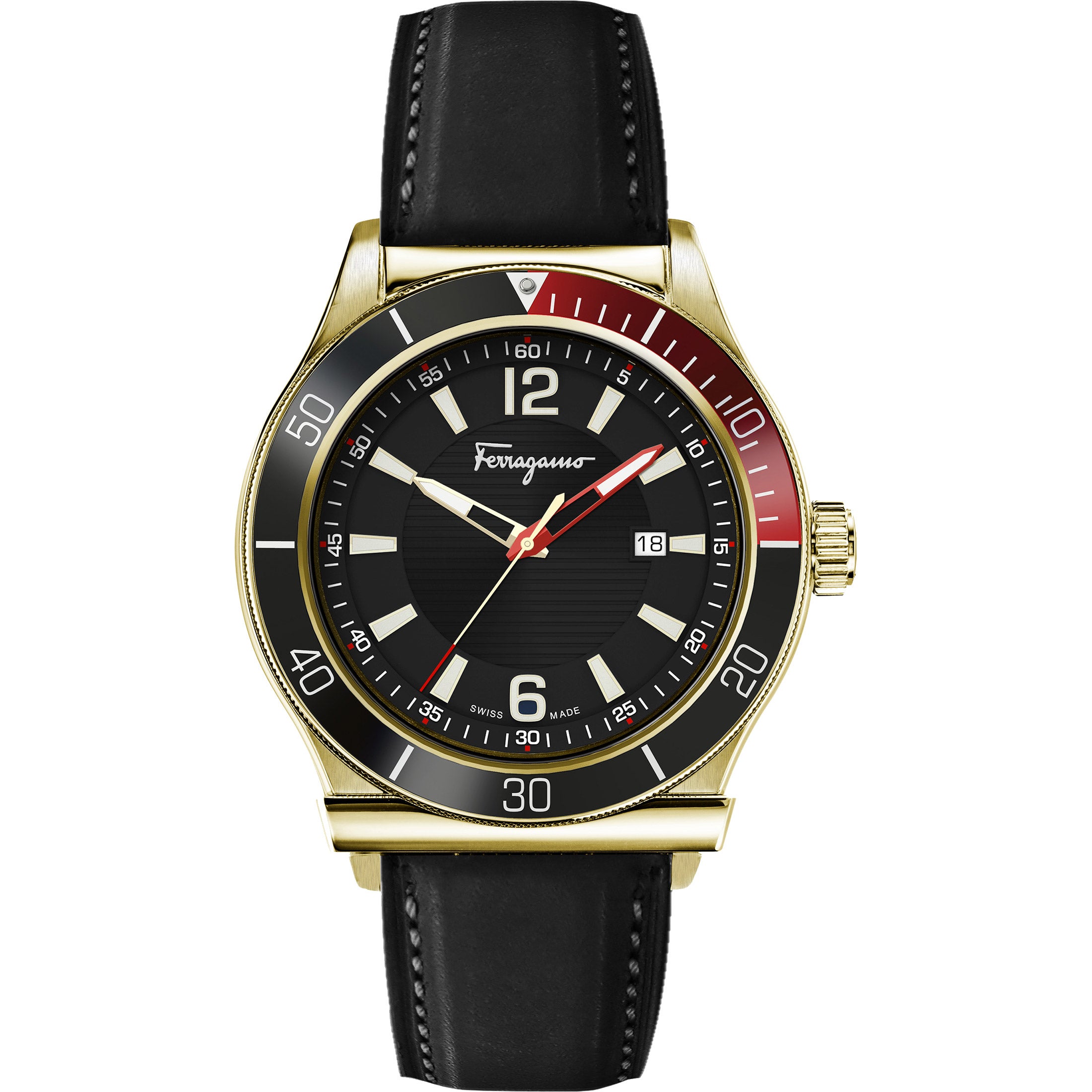 FERRAGAMO 1898 BLACK LEATHER STRAP QUARTZ MEN'S WATCH - Image 1
