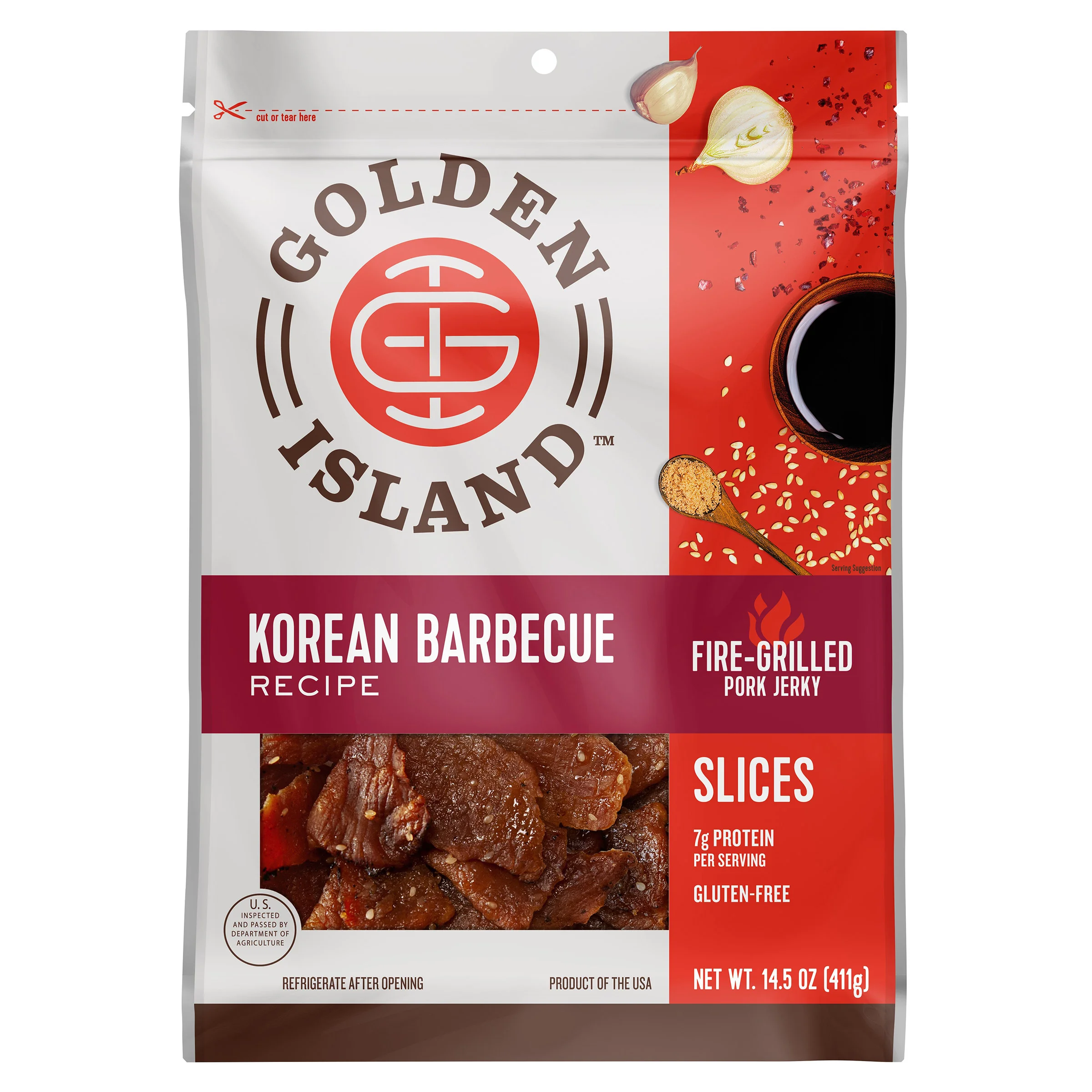 GOLDEN ISLAND KOREAN BBQ PORK JERKY 14.5 OZ (.906 LB) - Image 1