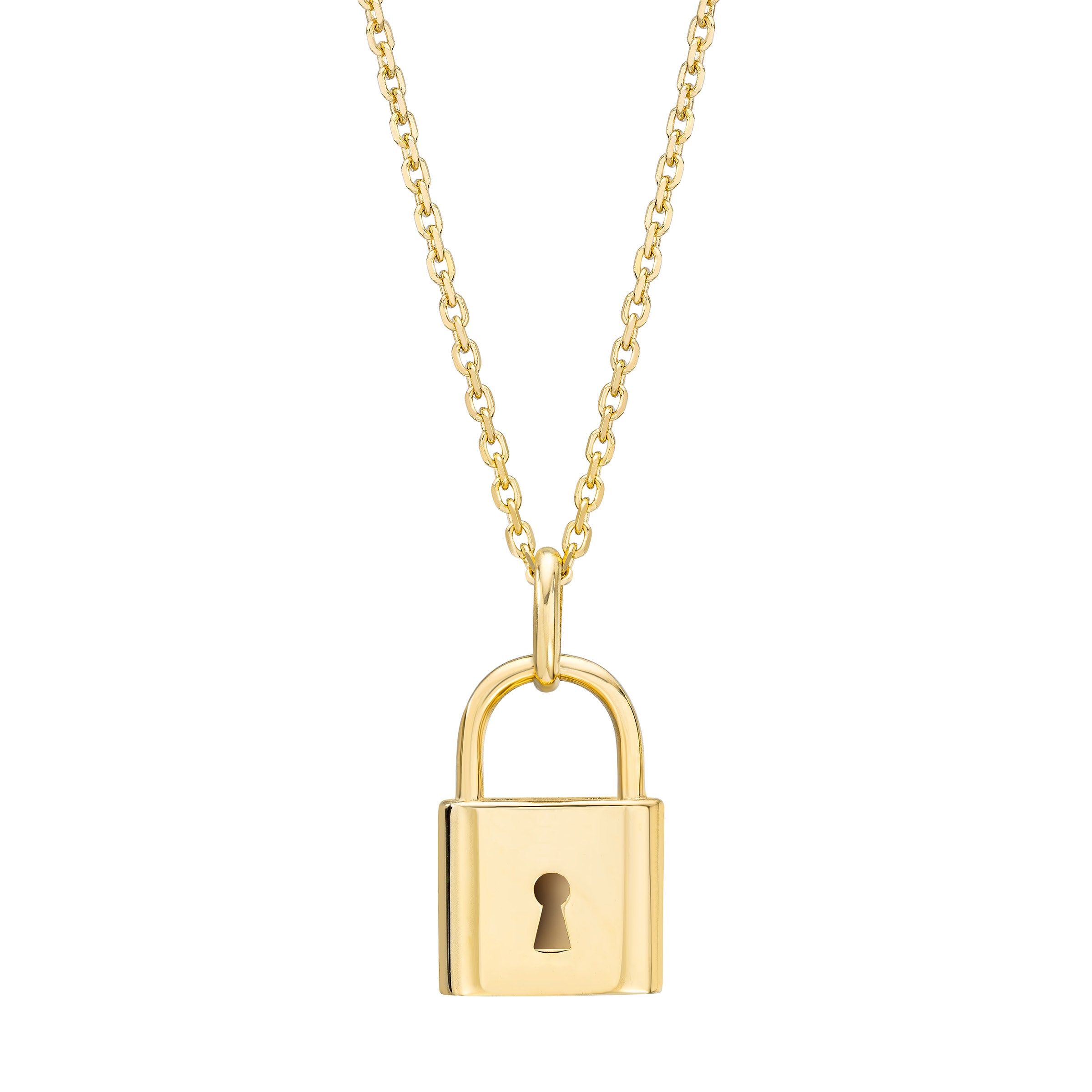 14KT YELLOW GOLD LOCK PENDANT 18¨ MADE IN ITALY