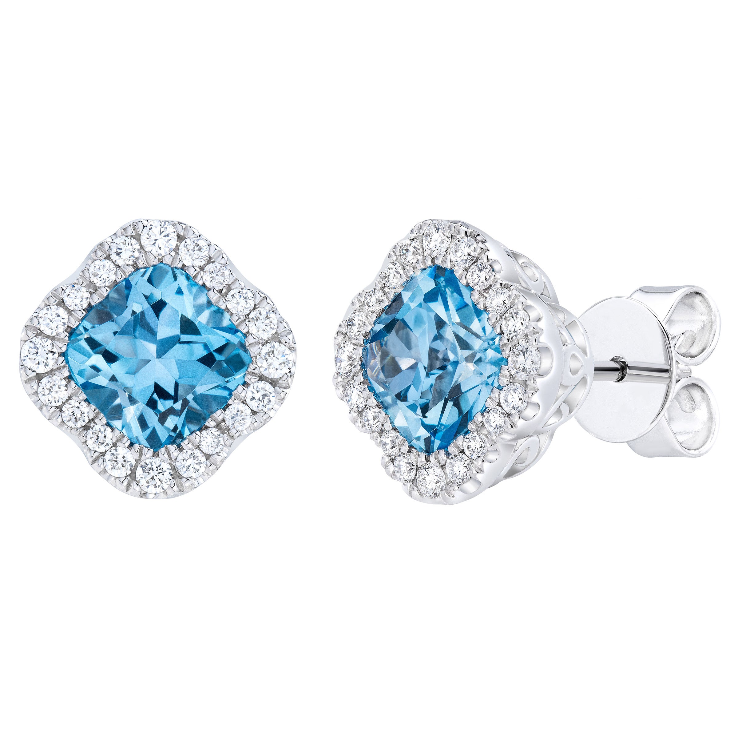 14KT WHITE GOLD VS2 I .27CTW DIAMOND & BLUE TOPAZ EARRINGS - Image 1