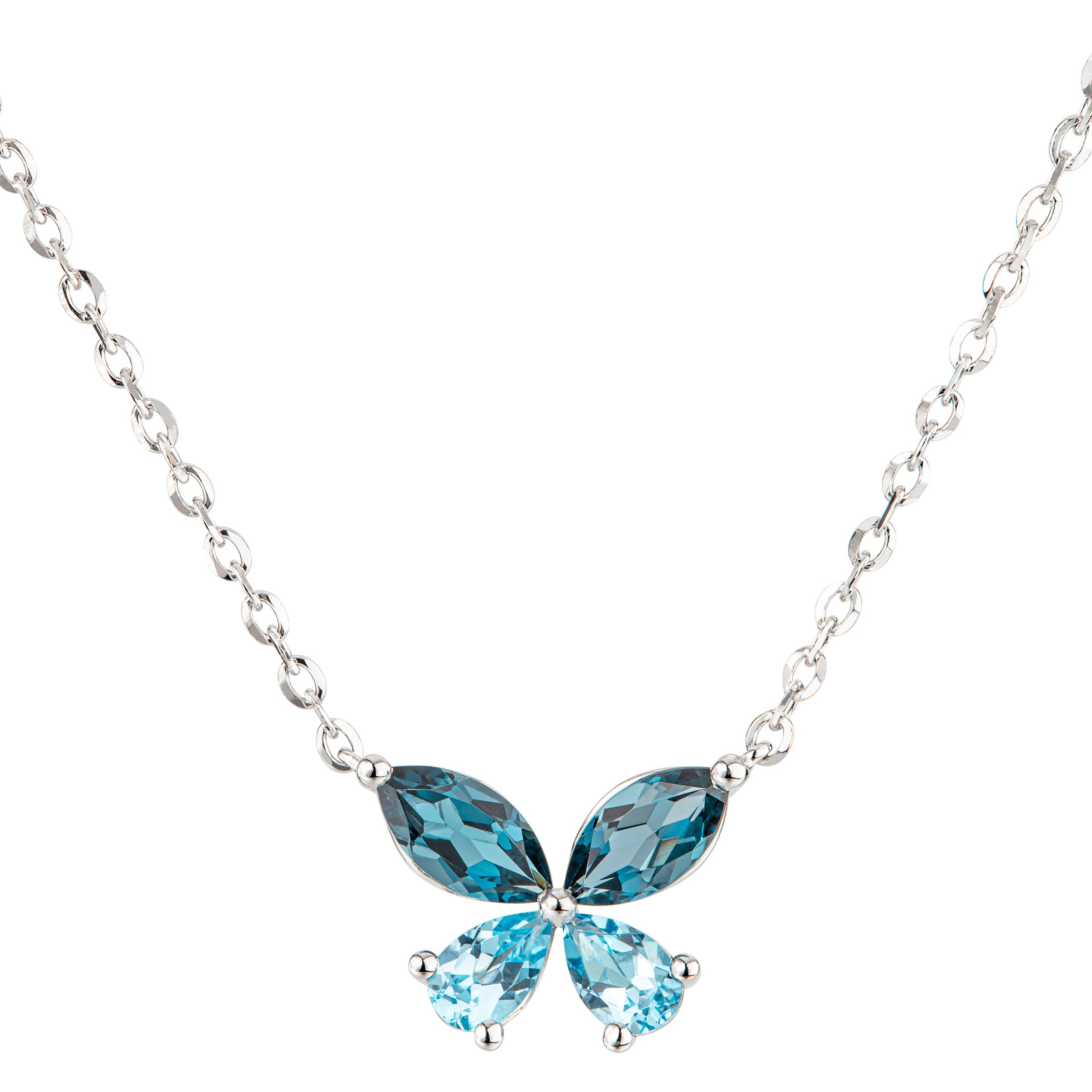 14KT WHITE GOLD SWISS & LONDON BLUE TOPAZ BUTTERFLY NECKLACE - Image 1