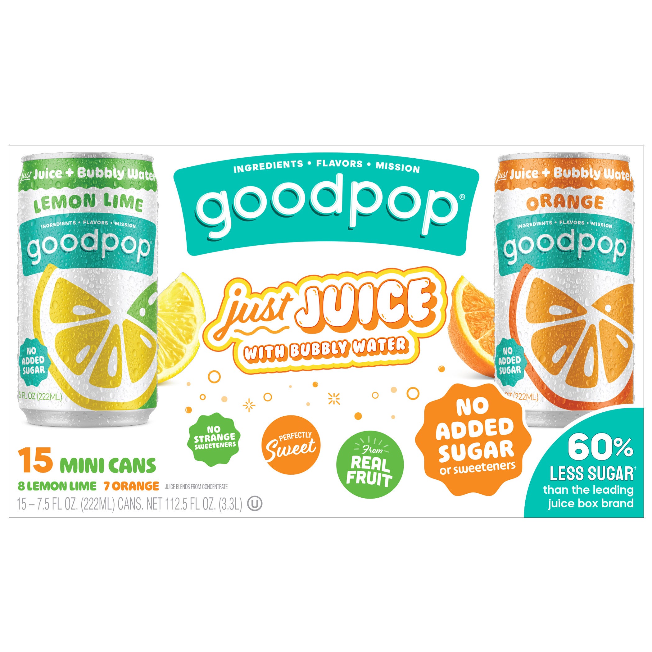 GOODPOP JUST JUICE BUBBLY WATER VARIETY 15/7.5OZ - Image 1