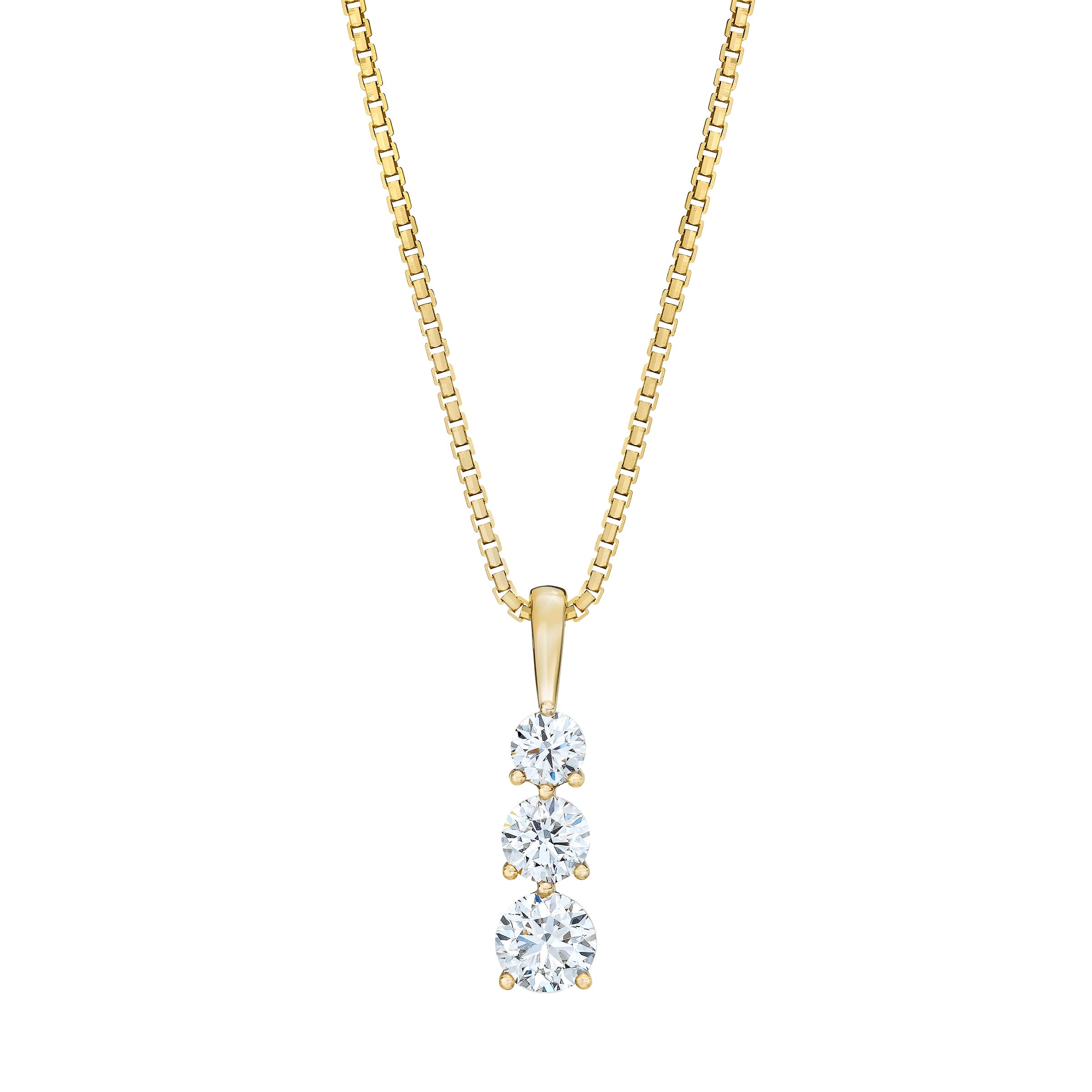14KT YELLOW GOLD VS2 I 1.0CTW ROUND DIAMOND THREE STONE PENDANT - Image 1