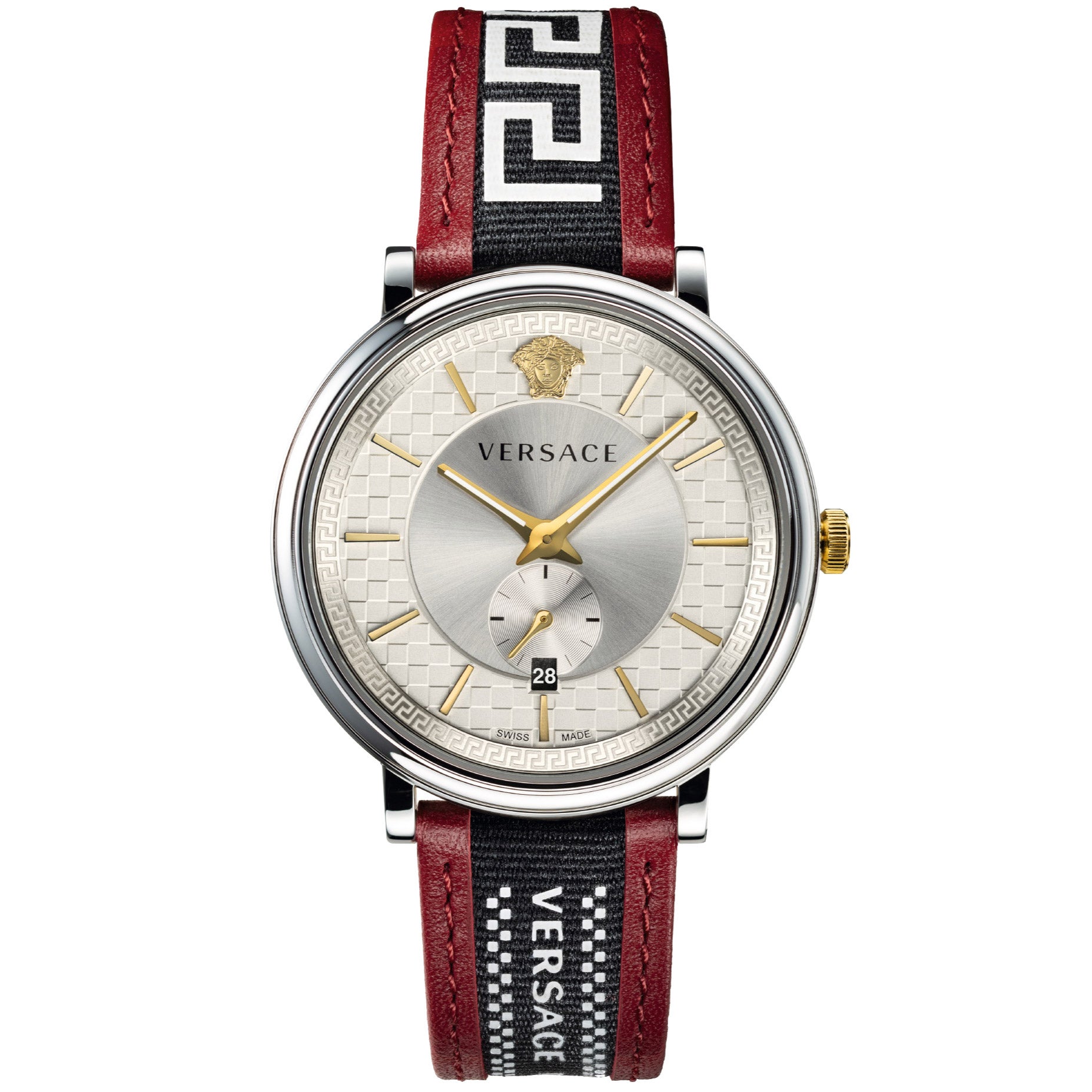 VERSACE V-CIRCLE RED LEATHER STRAP QUARTZ MEN'S WATCH - Image 1