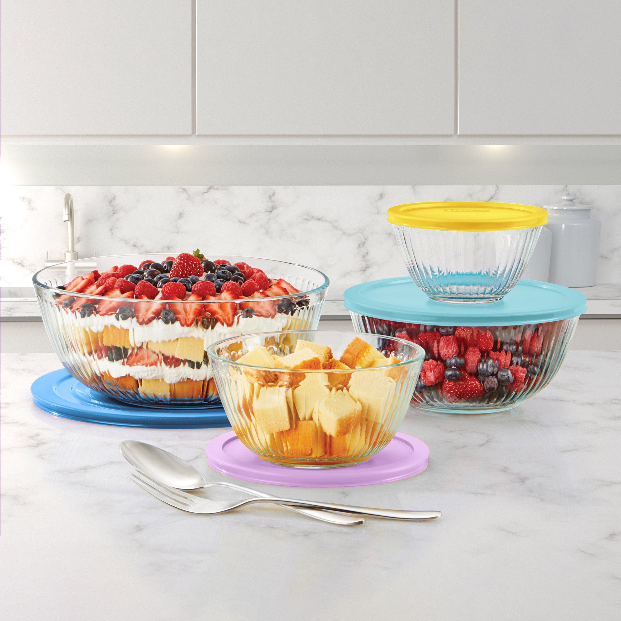 PYREX 8 PIECE GLASS SCULPTED MIXING BOWLS