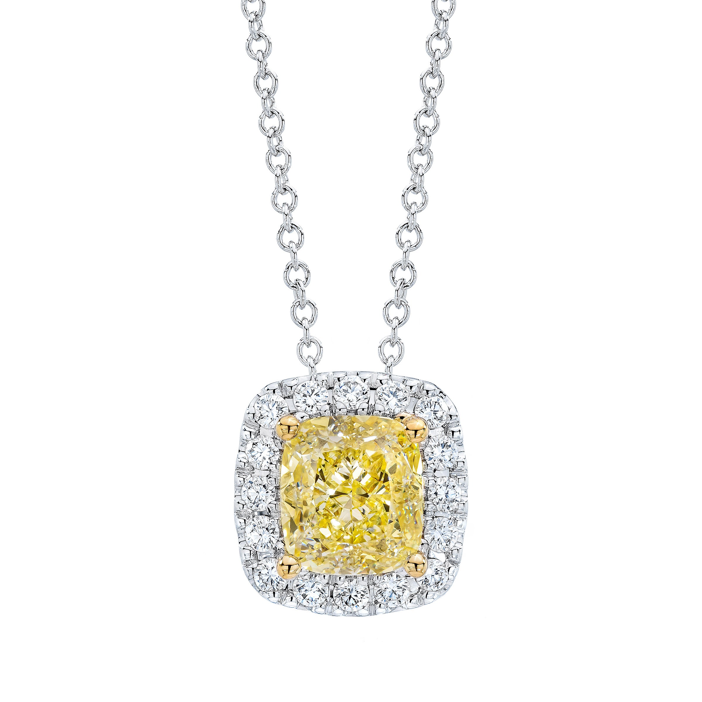 1.70CT CUSHION CUT FANCY YELLOW IF 2.03TW 18KT WHTE GOLD PENDANT - Image 1