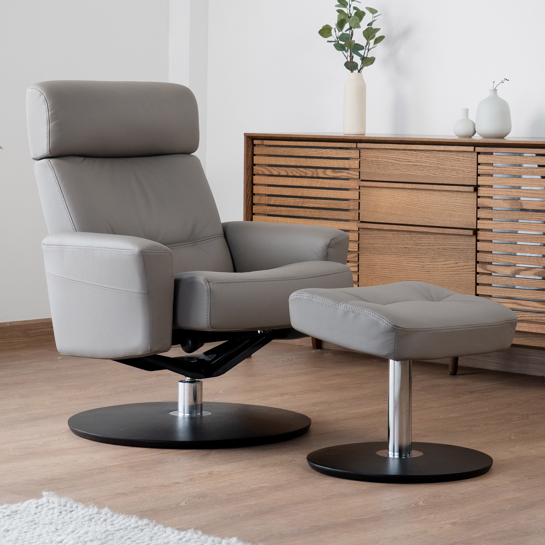 NORDIC HOME NEO LEATHER RECLINER WITH OTTOMAN - Image 1