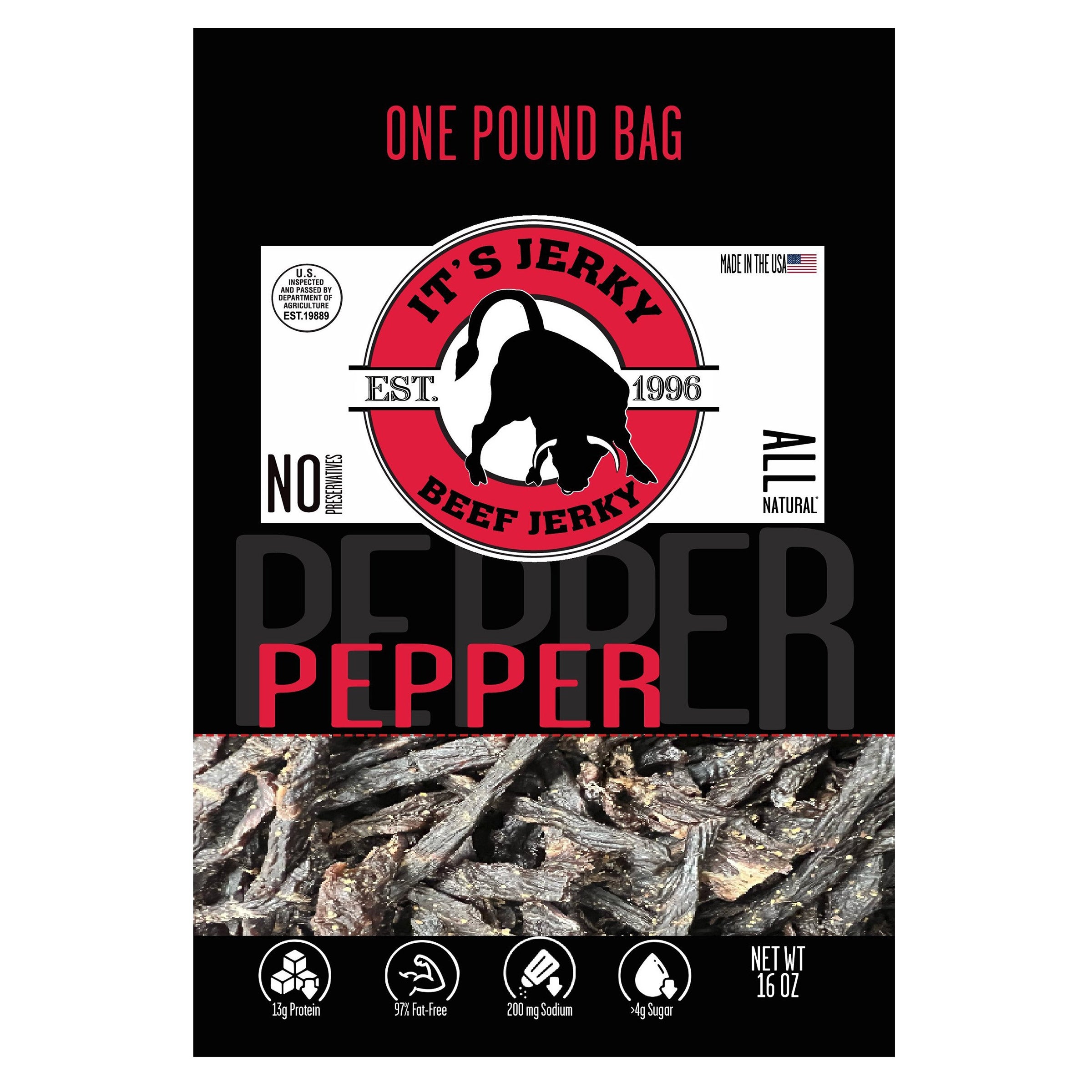 IT'S JERKY PEPPER BEEF JERKY 16 OUNCES