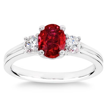 14KT WHITE GOLD .30CTW VS2 I DIAMOND & 7X5MM RUBY RING