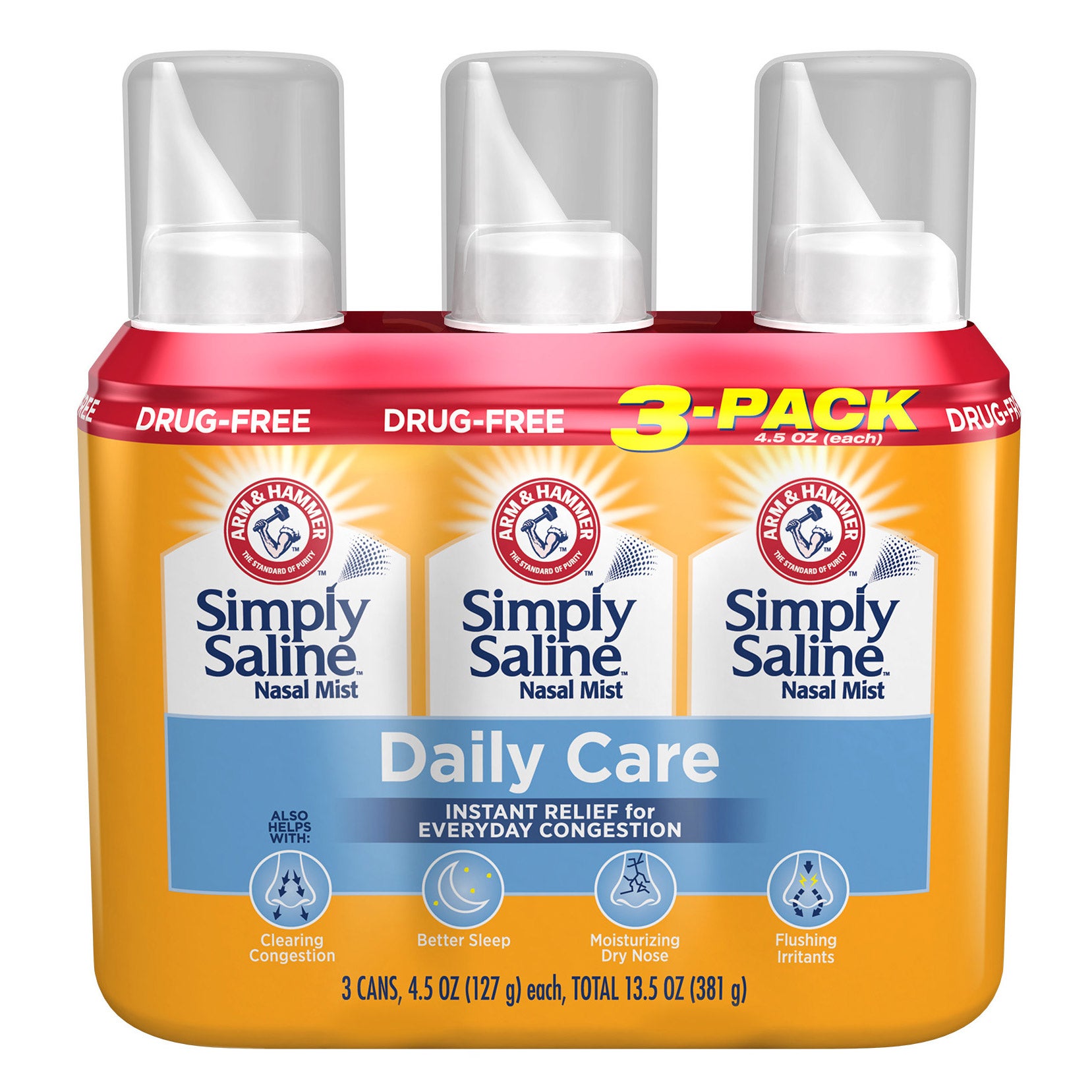 ARM & HAMMER SIMPLY SALINE NASAL MIST 4.5 OUNCE / 3 PK - Image 1