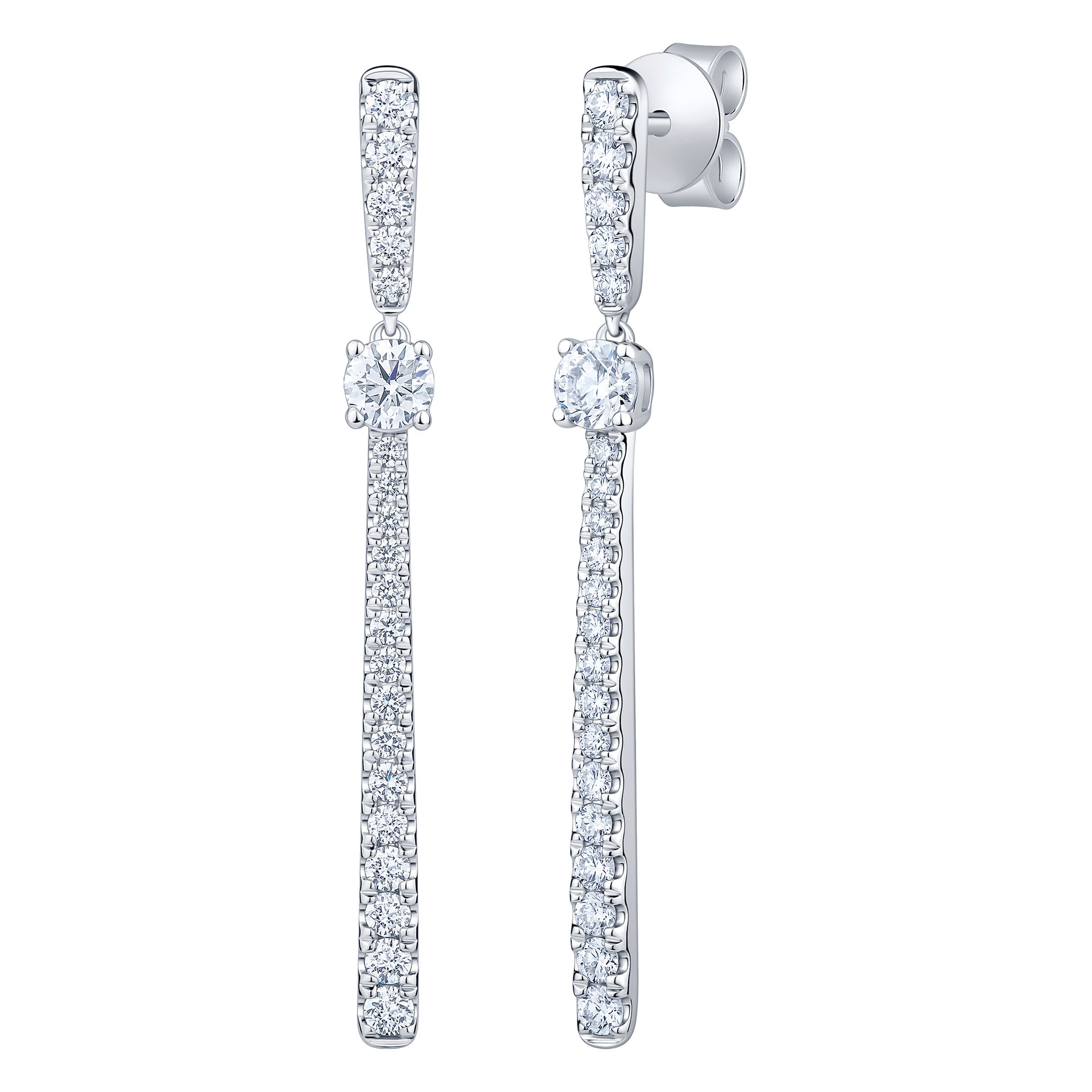 14KT WHITE GOLD VS2 G 0.80CTW ROUND DIAMOND DANGLE EARRINGS - Image 1