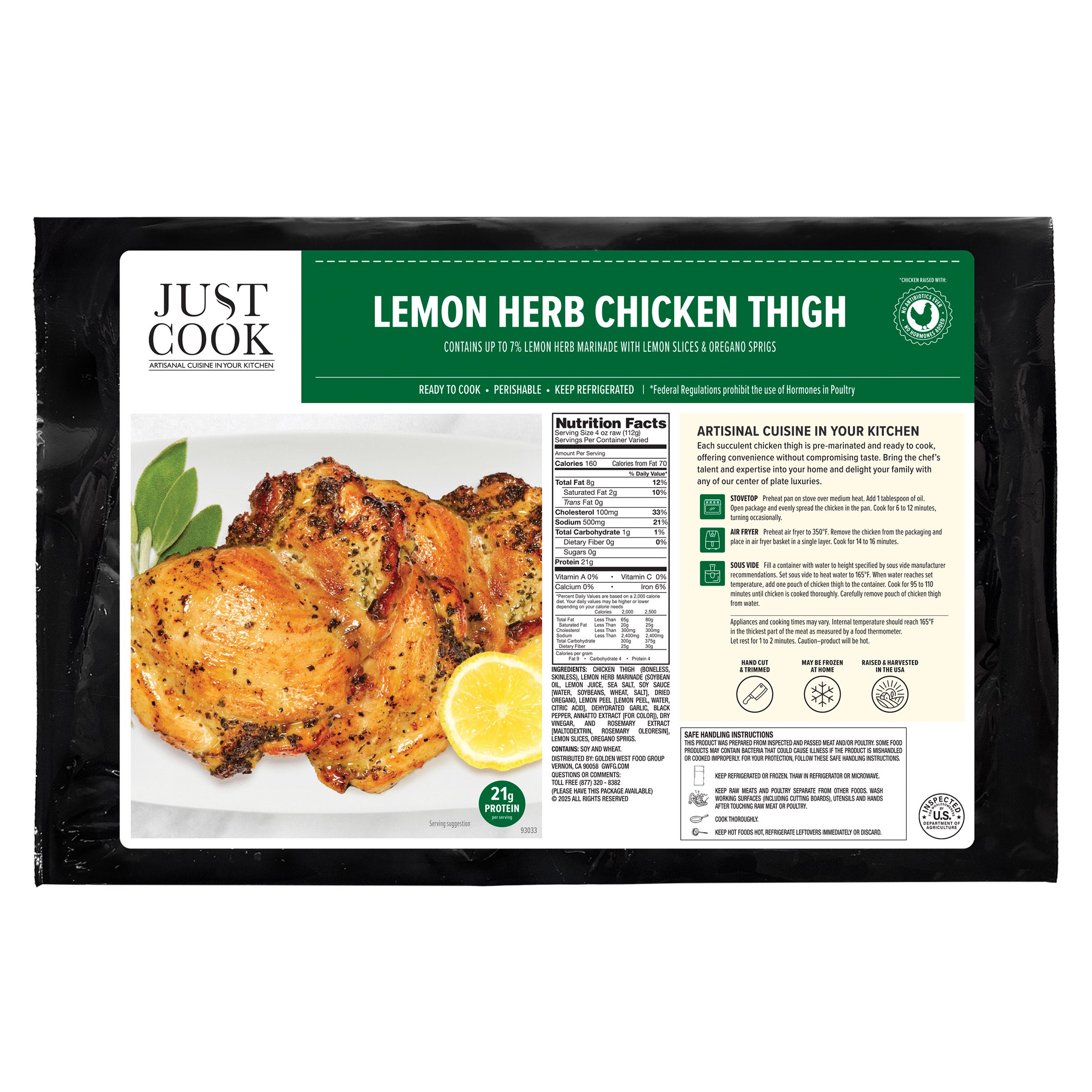 JUST COOK LEMON CHICKEN THIGHS ABF PRICE PER POUND - Image 1