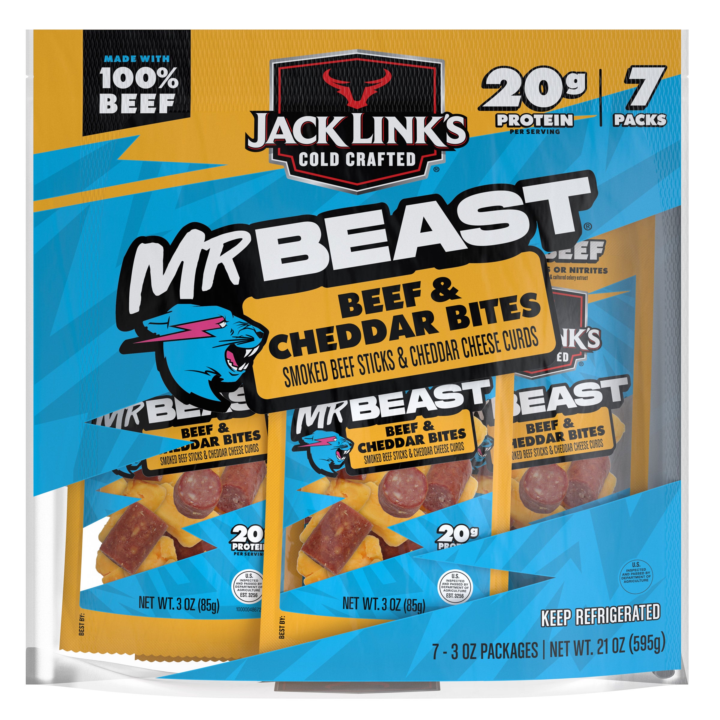 JACK LINK'S MR BEAST BEEF & CHEDDAR BITES 7/3 OZ